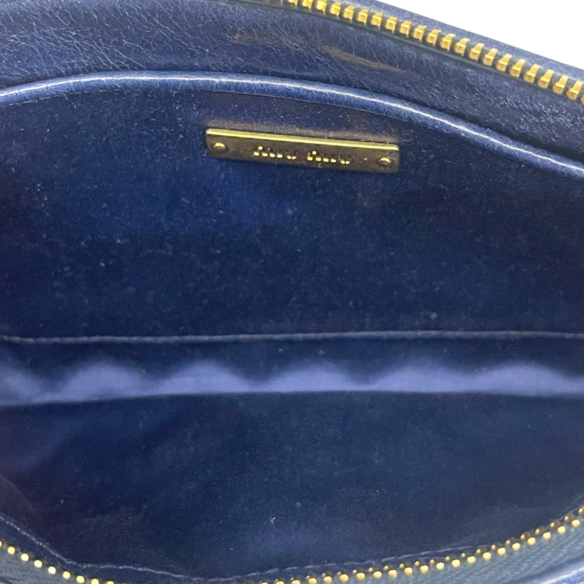 Miu Miu Blue Diamond Quilted Leather Zip Wristlet Clutch