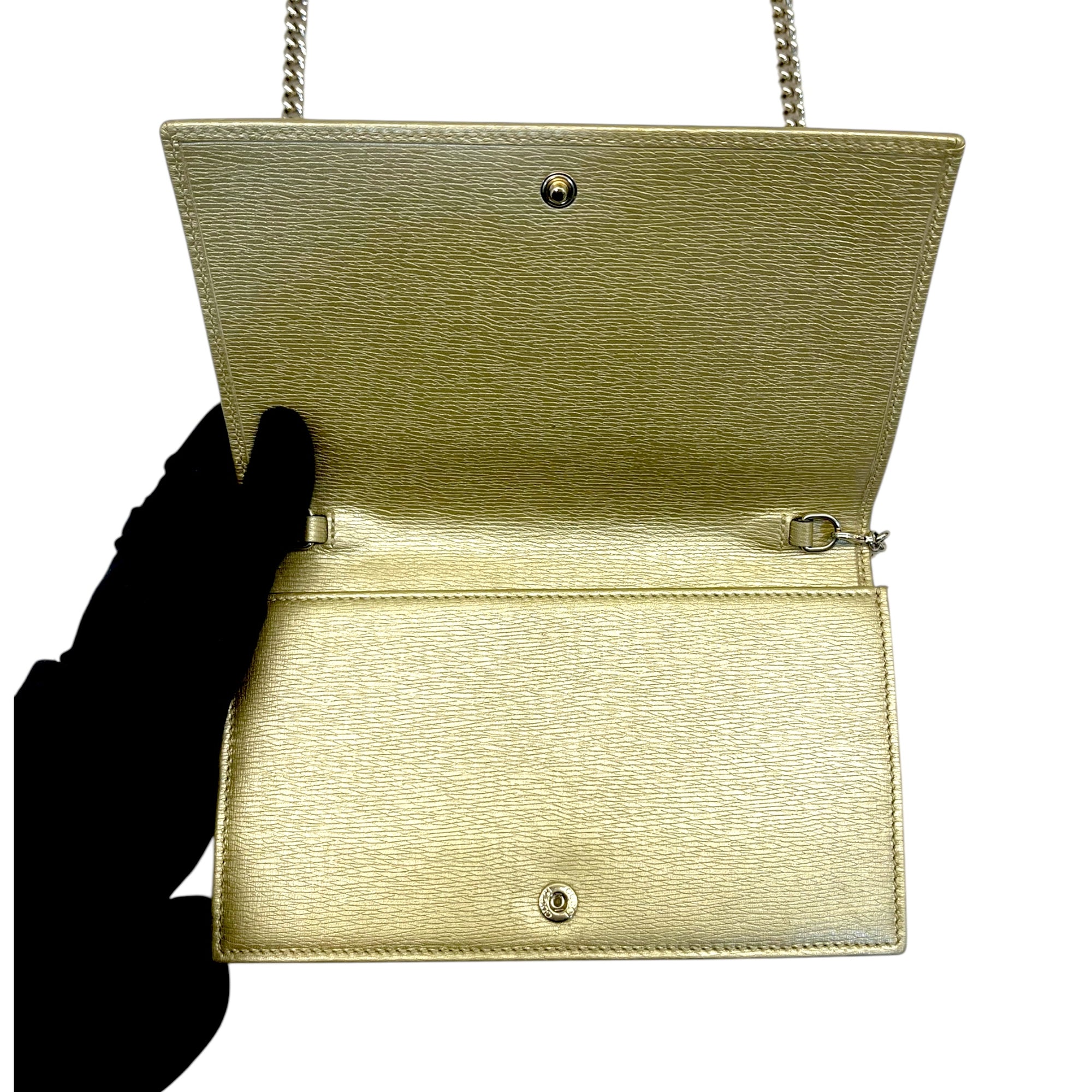 Gucci Gold Metallic Leather Betty Wallet On Chain