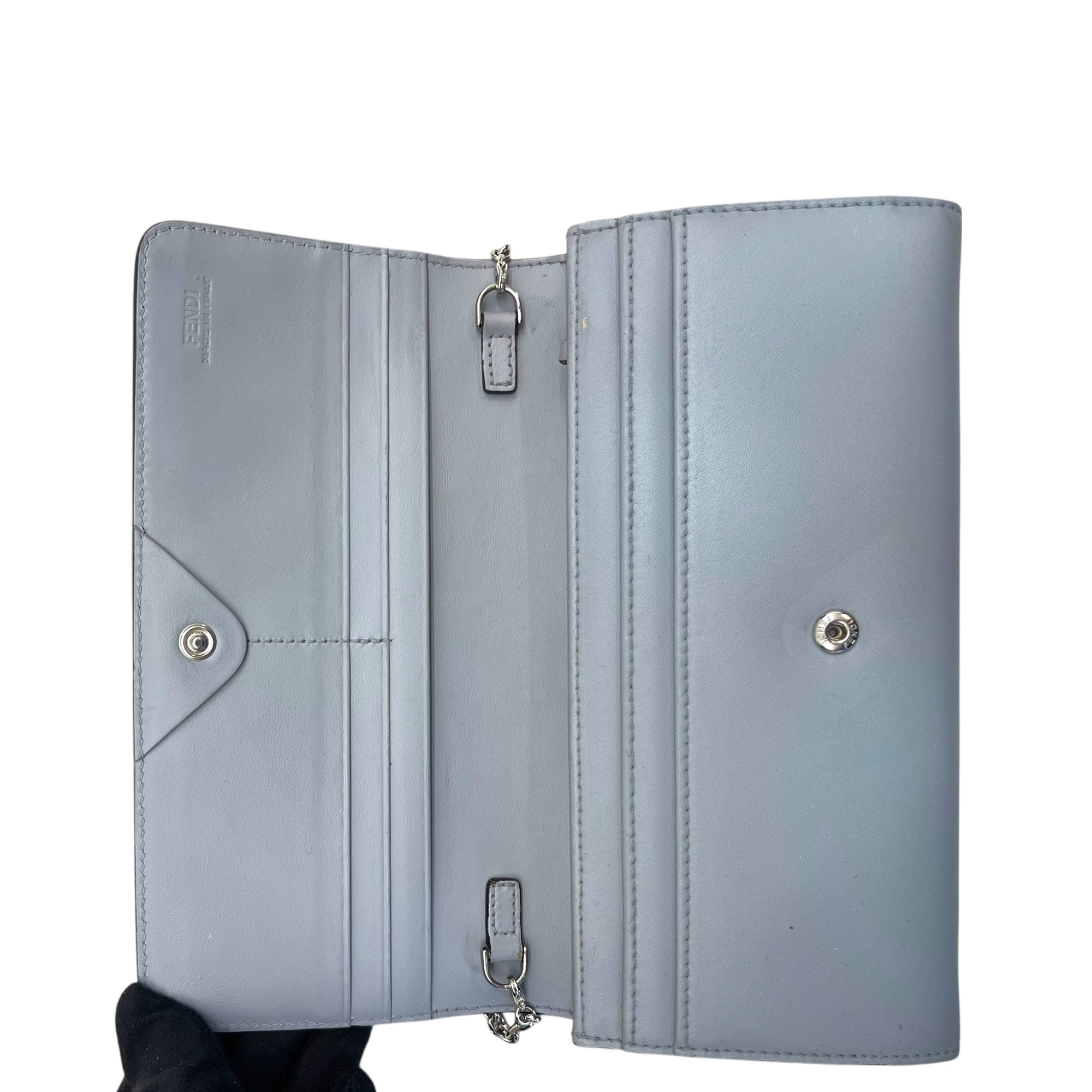 Fendi Grey Leather Studded Wallet On Chain