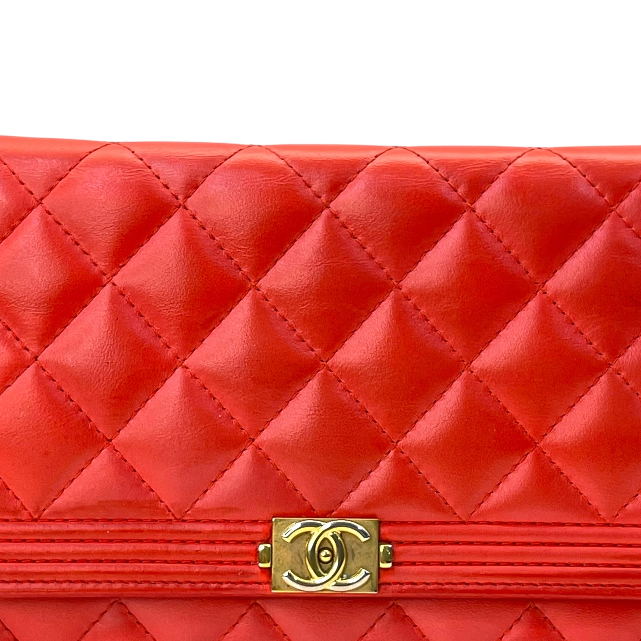 Chanel Boy Wallet On Chain Red Quilted Leather