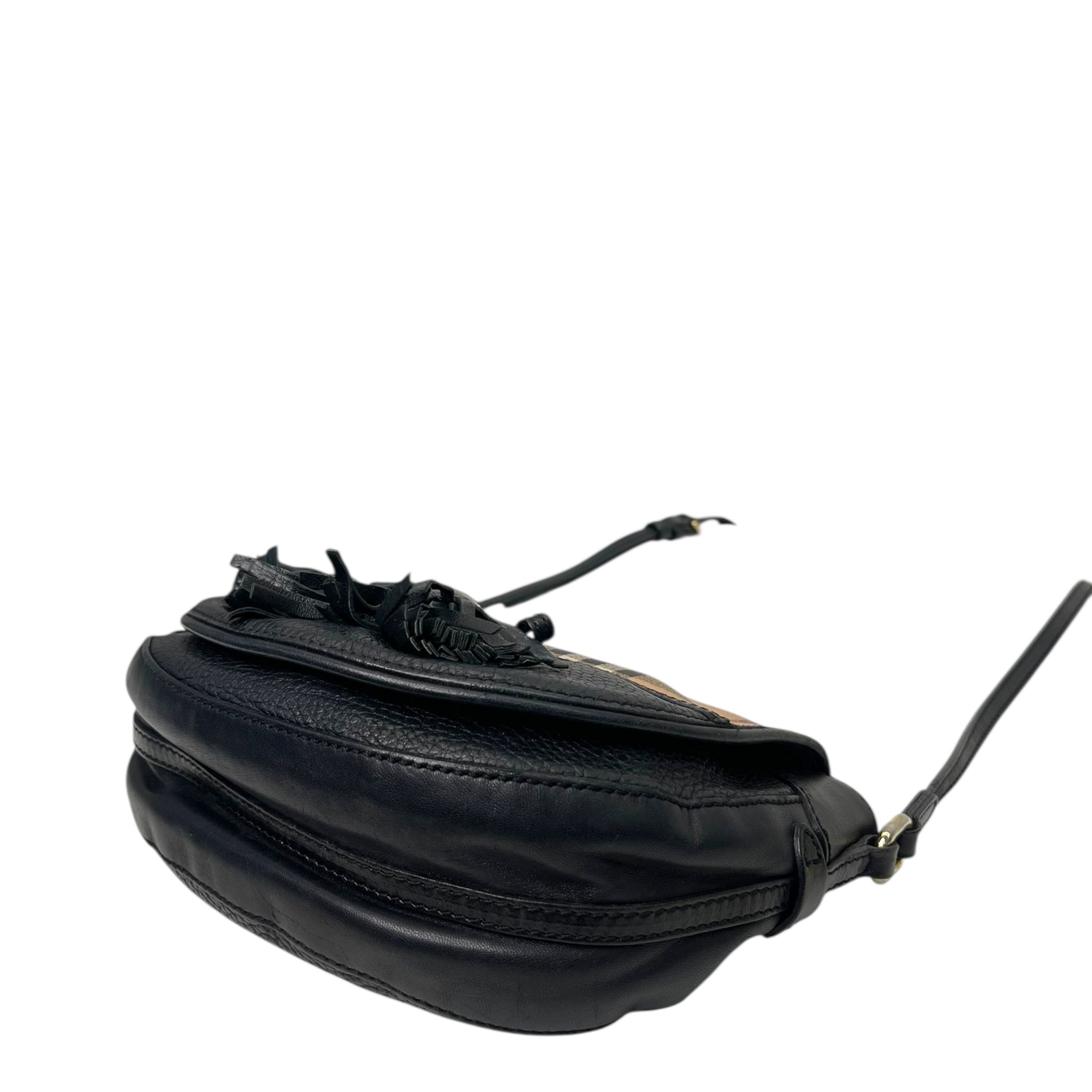 Burberry Haymarket Check Maydown Crossbody Bag in Black Leather and Coated Canvas