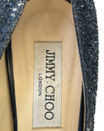 Jimmy Choo Dahlia Peep Toe Platform Pumps Blue/Black Coarse Glitter EU 38