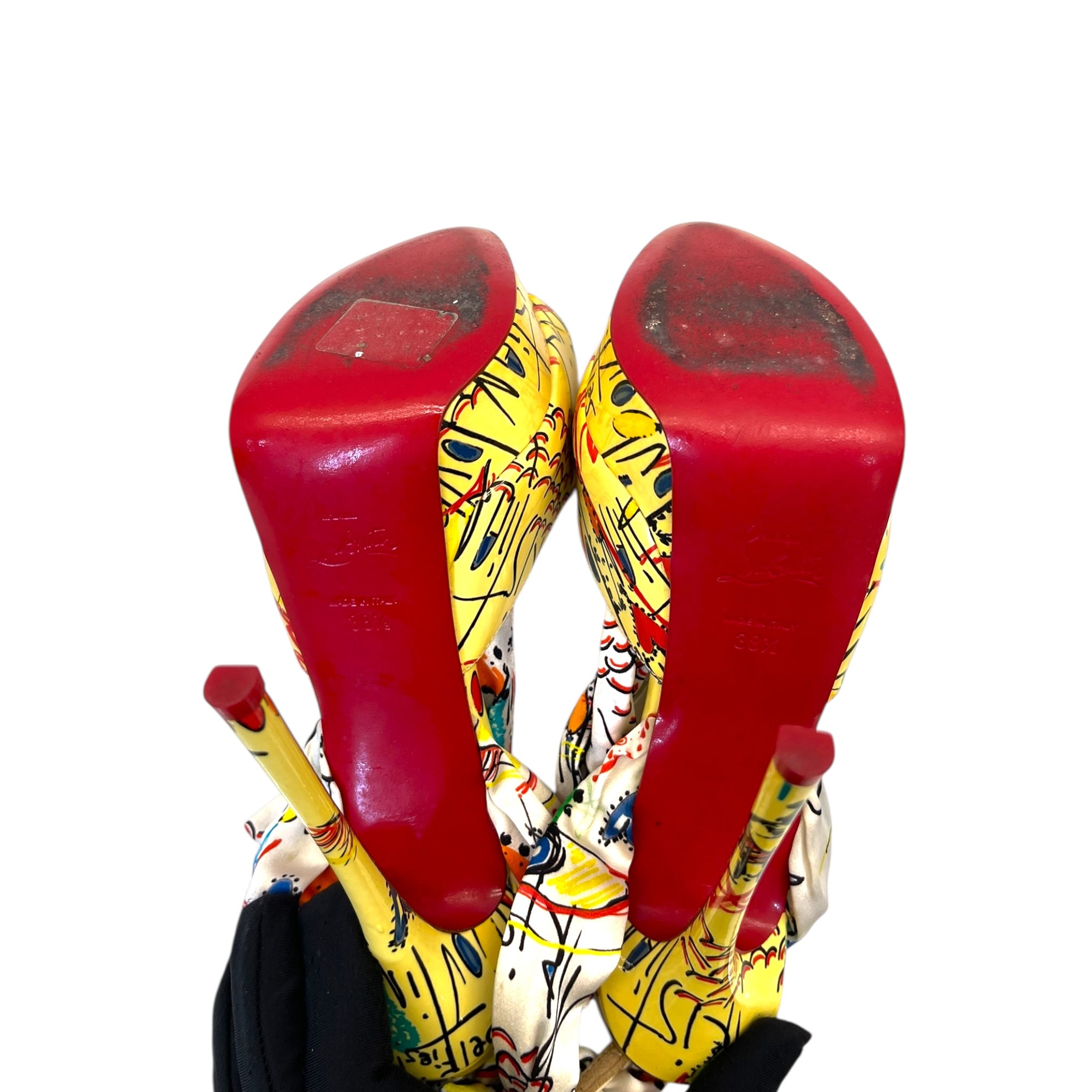 Christian Louboutin Multicolor and Satin Jersey Vamp Graffiti Platform Pumps EU 38.5