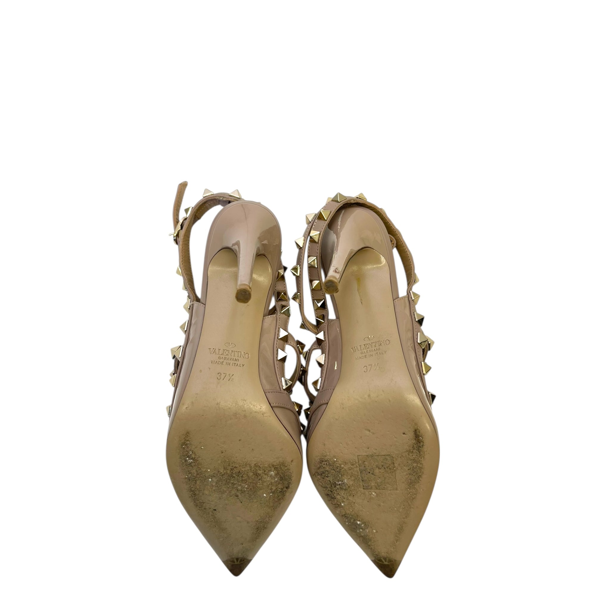 Valentino Beige Patent Leather Rockstud Ankle Strap Sandals EU 37.5