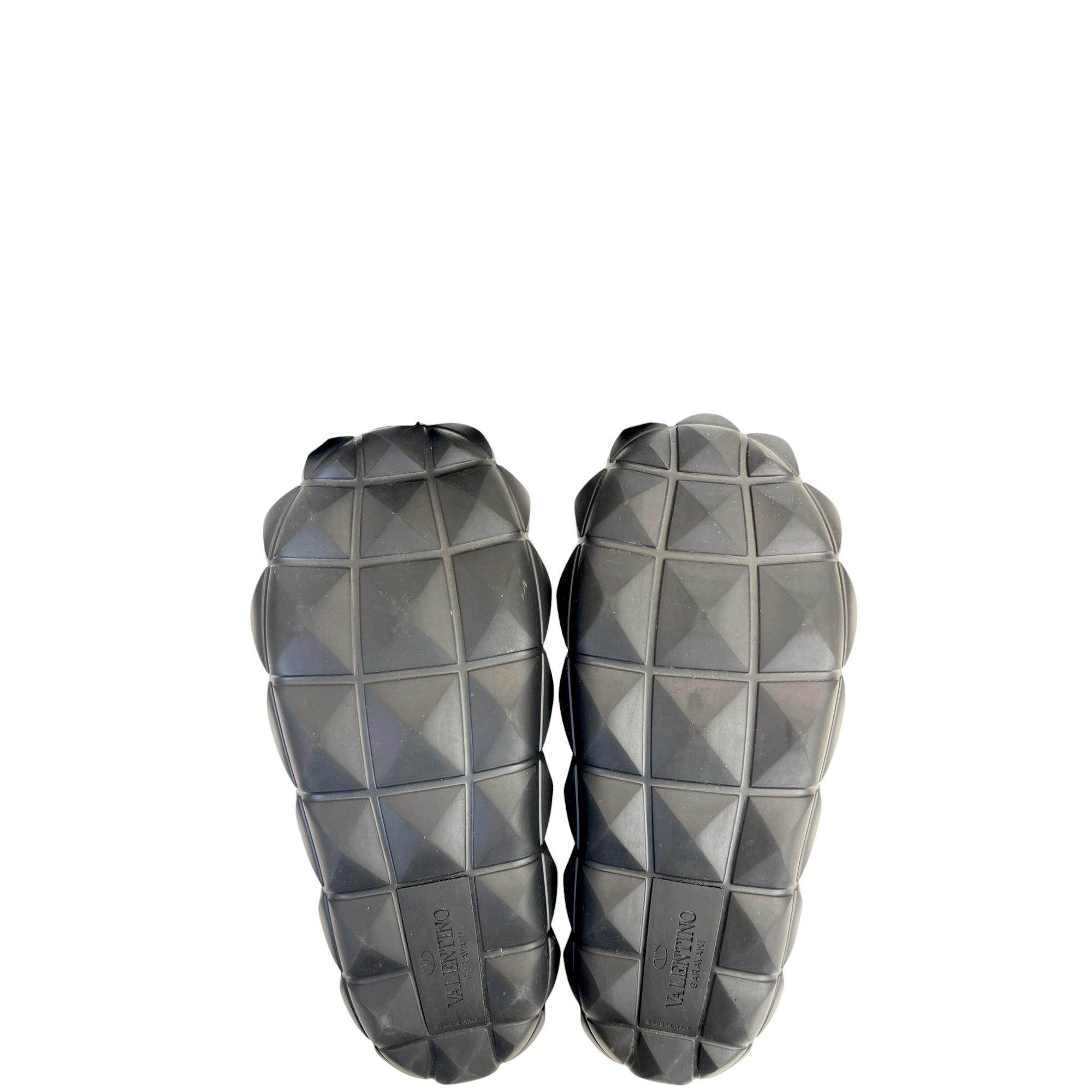 Valentino Roman Stud Turtle Flat Black Rubber Slides EU 38