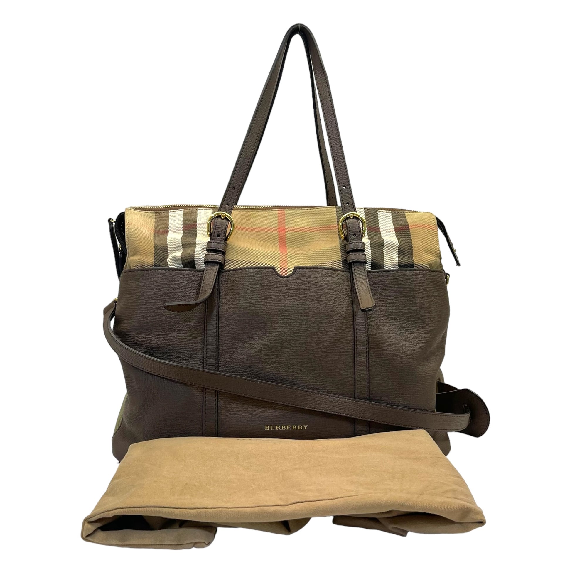Burberry Mason House Check Canvas And Leather Diaper Tote Bag