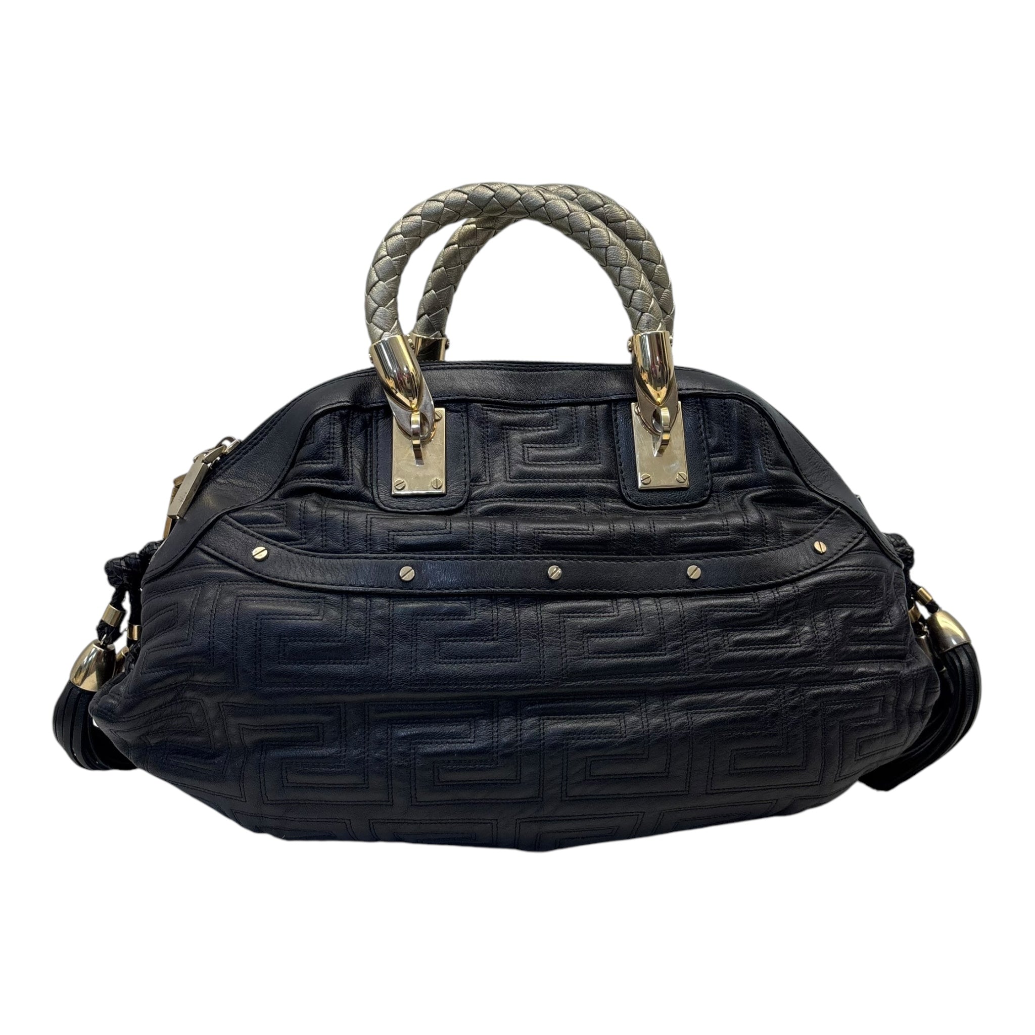 Versace Black/Gold Quilted Leather Satchel