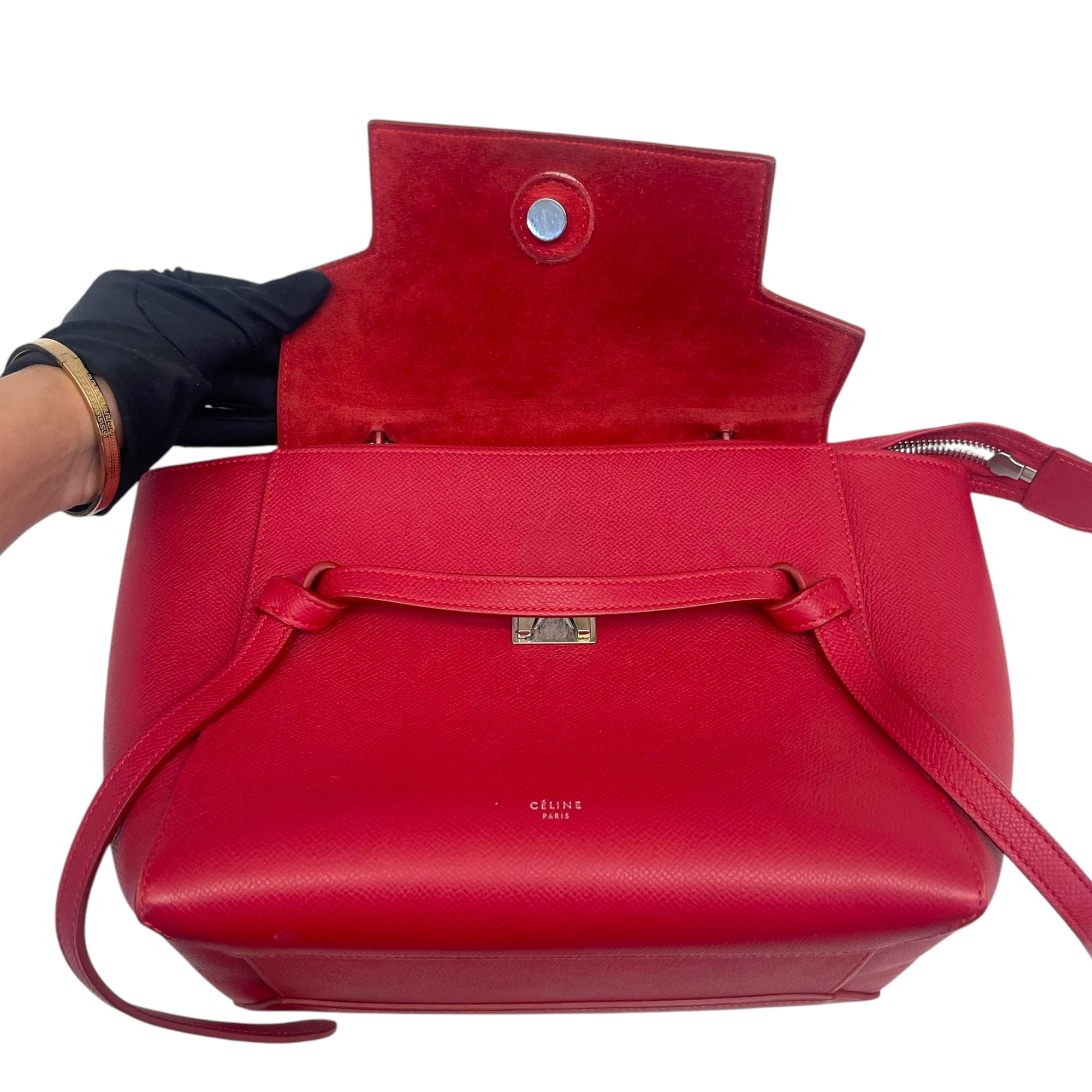 Celine Red Micro Leather Belt Top Handle Bag
