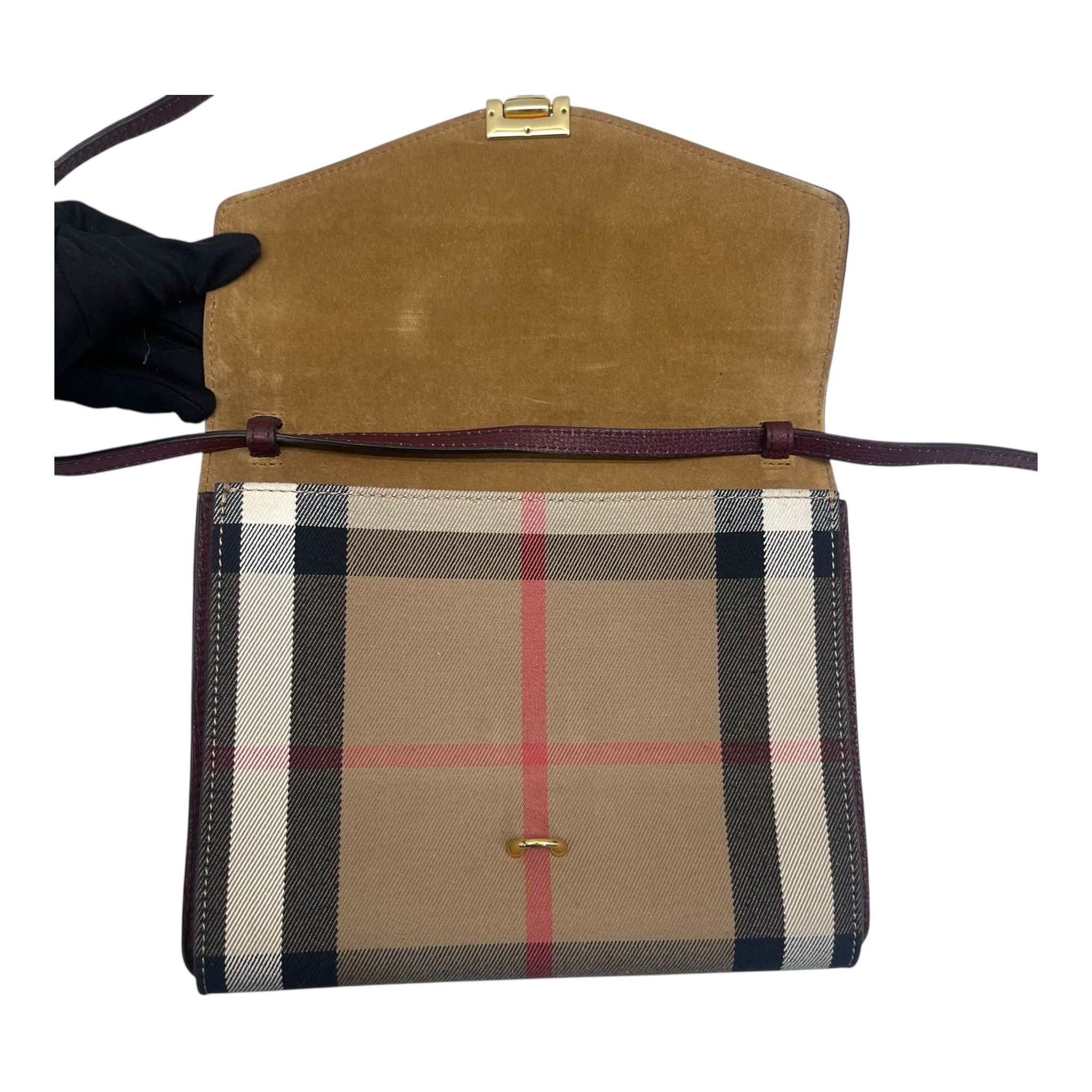 Burberry Burgundy House Check Canvas and Leather Crossbody Bag