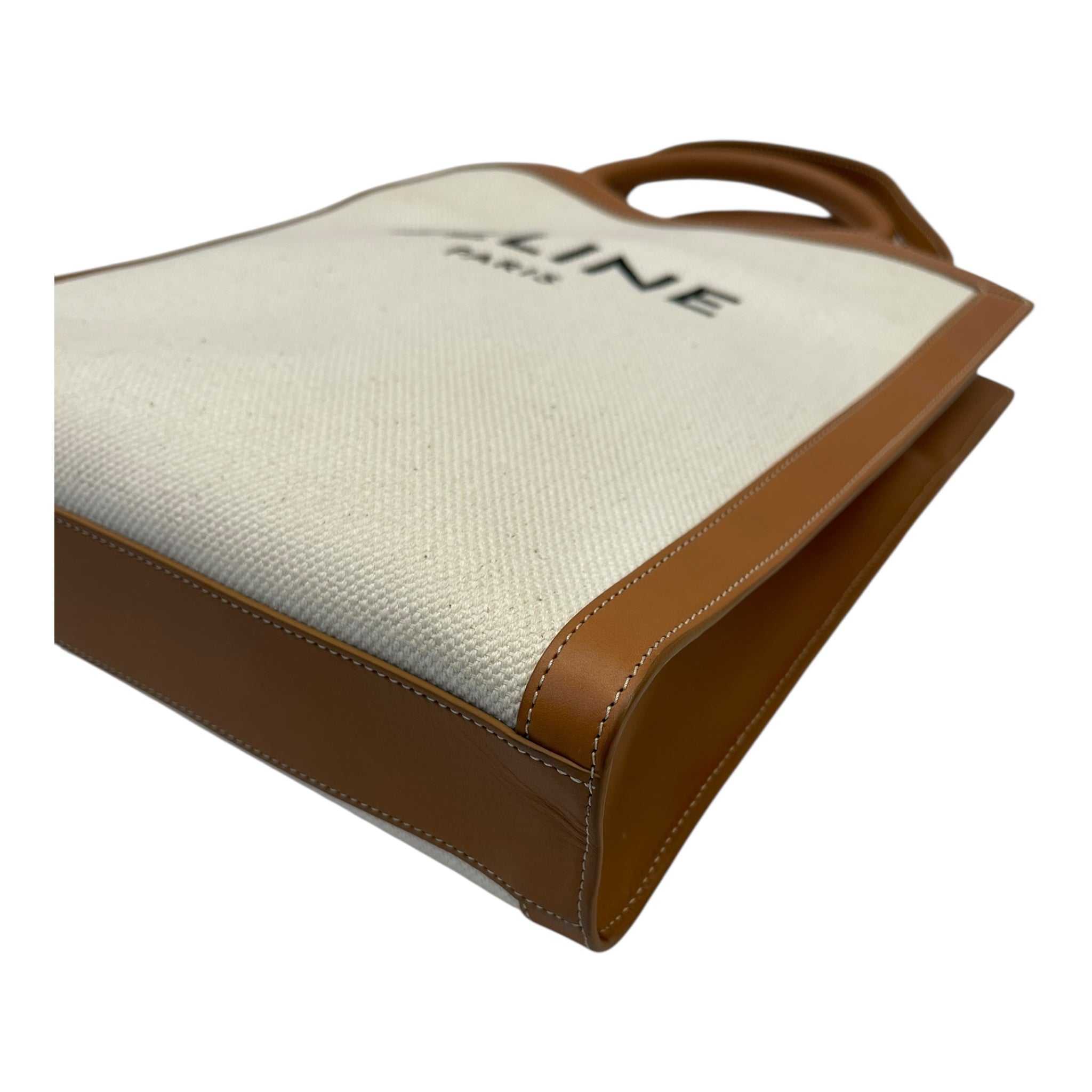 Celine Camel/Off-White Leather and Canvas Vertical Cabas Tote Bag