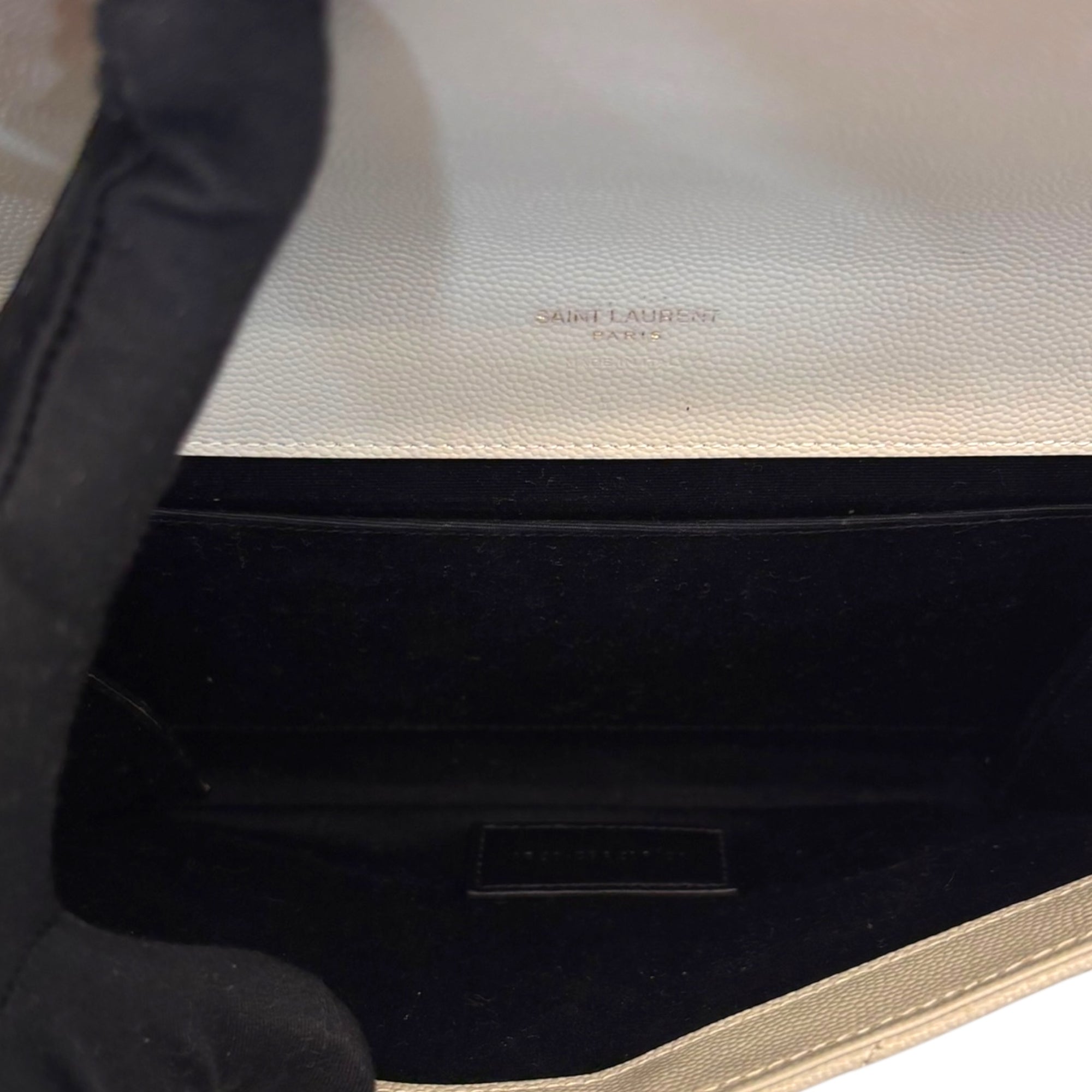 Saint Laurent Off White Matelasse Leather Monogram Chain Clutch