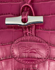 Longchamp Pink Croc Embossed Leather Crossbody Bag