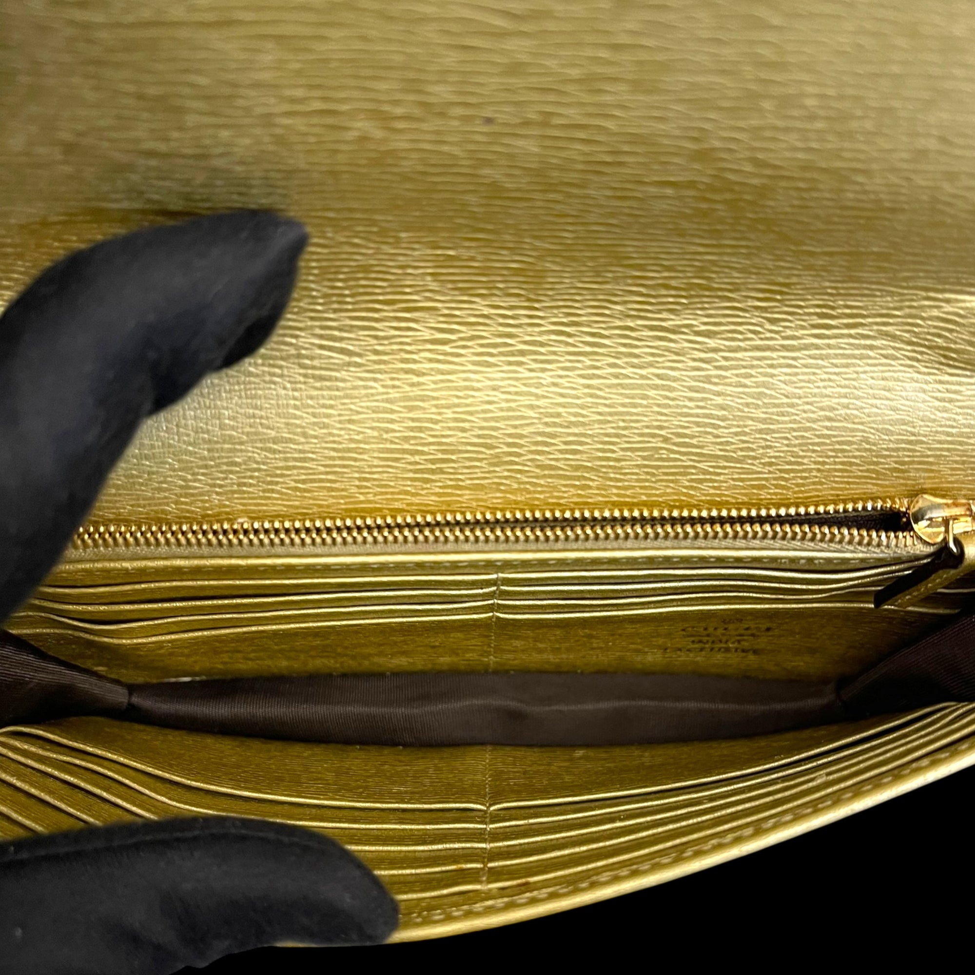 Gucci Gold Metallic Leather Betty Wallet On Chain