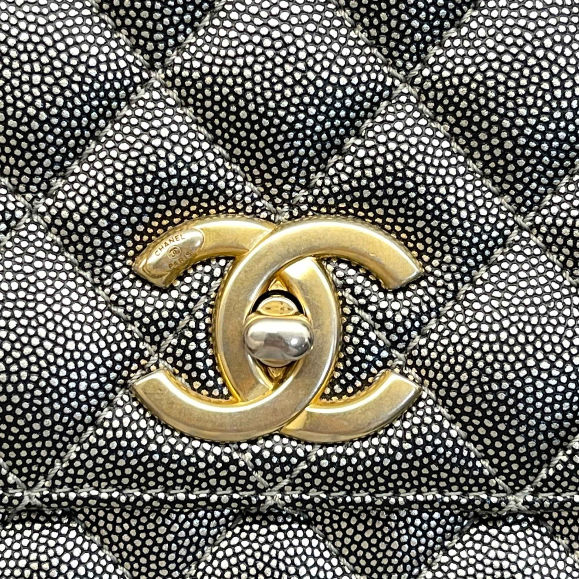 Chanel Grey Caviar Leather Coco Top Handle Bag