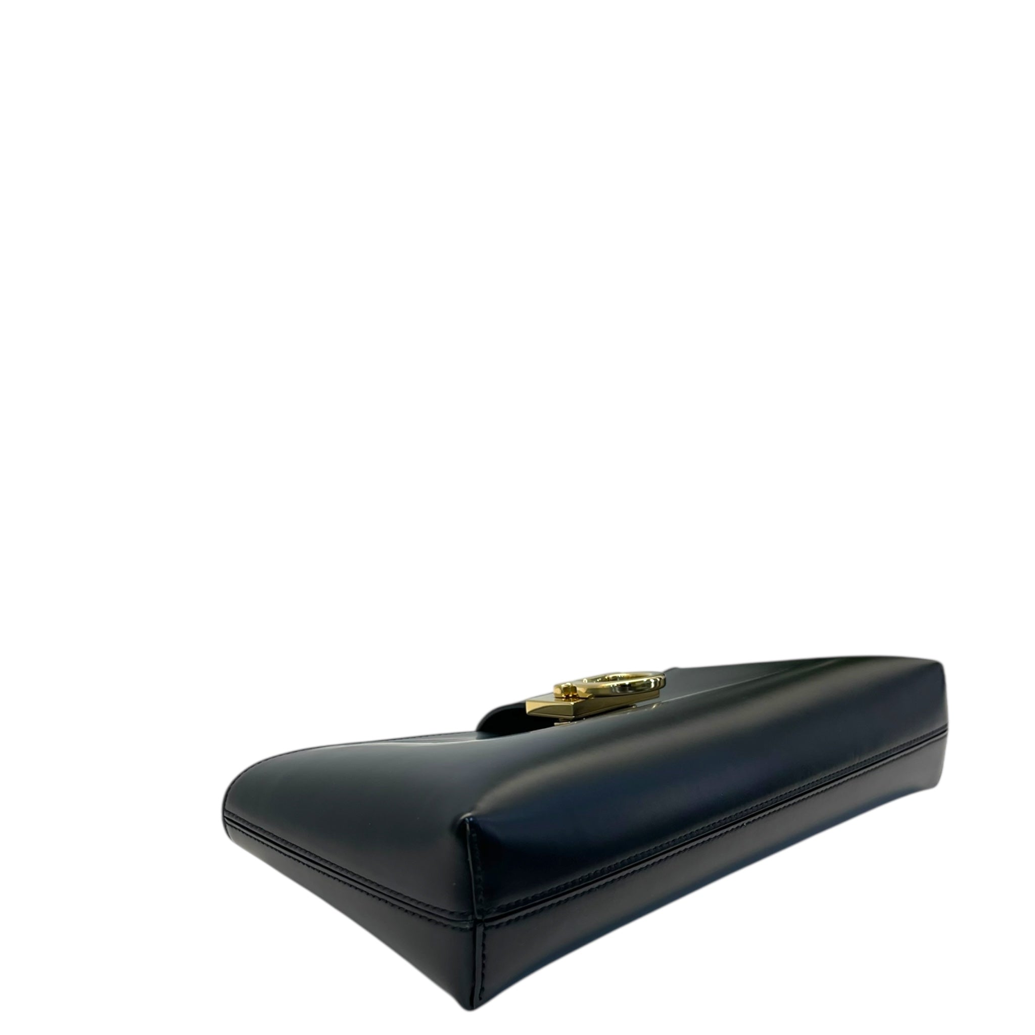 Salvatore Ferragamo Trifolio Black Leather Shoulder Bag Gold-tone Gancini Clasp