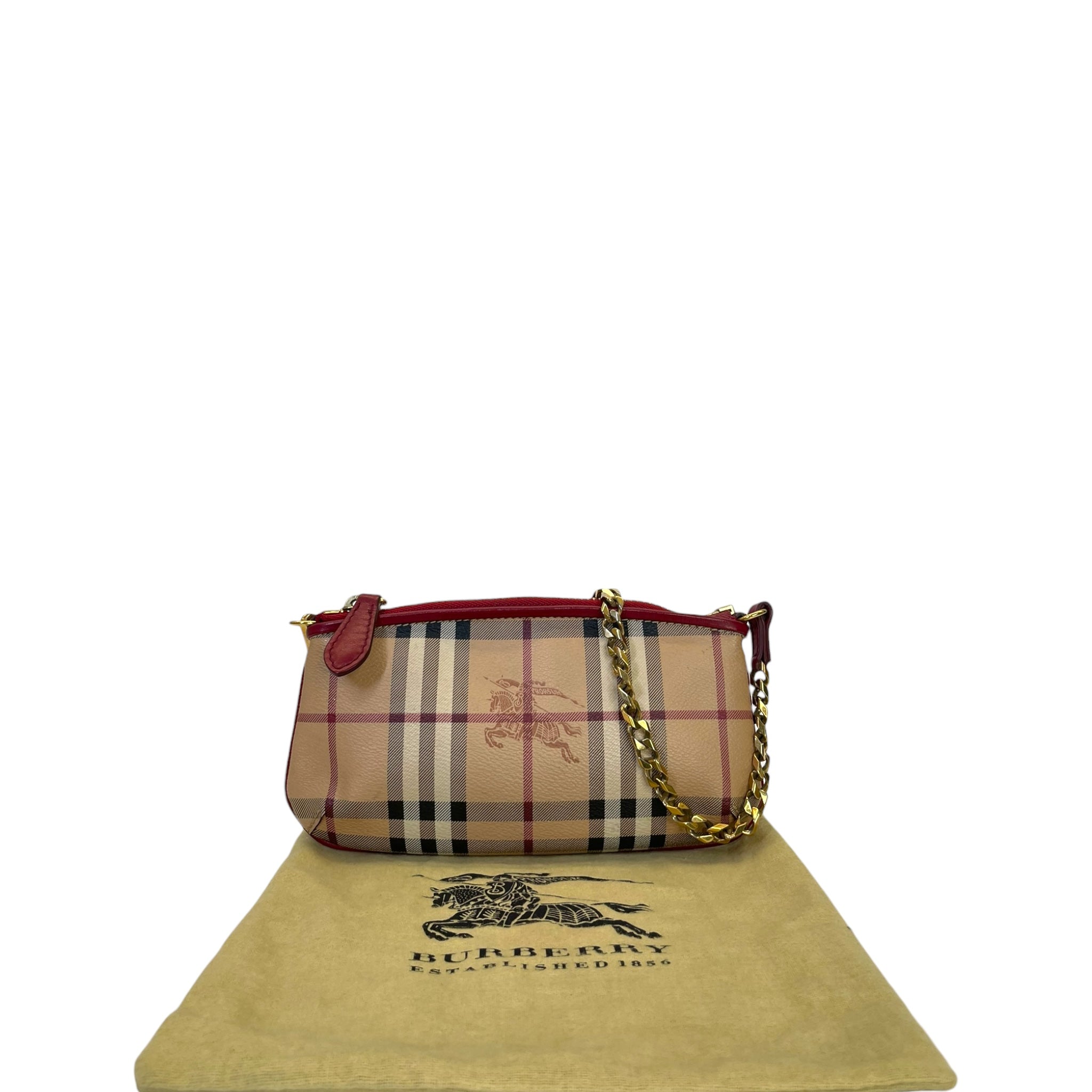 Burberry Clara Pochette Red/Beige Haymarket Check