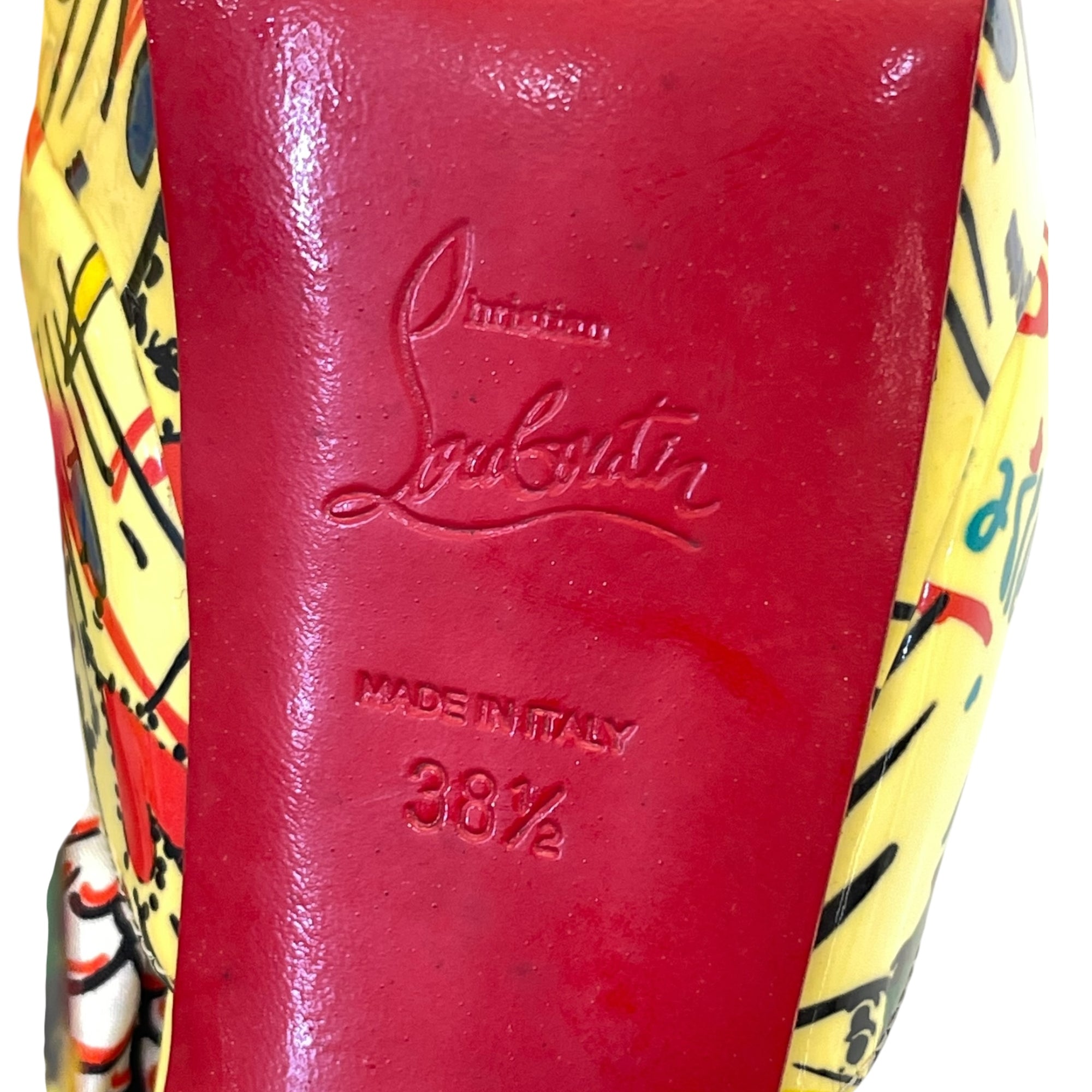 Christian Louboutin Multicolor and Satin Jersey Vamp Graffiti Platform Pumps EU 38.5