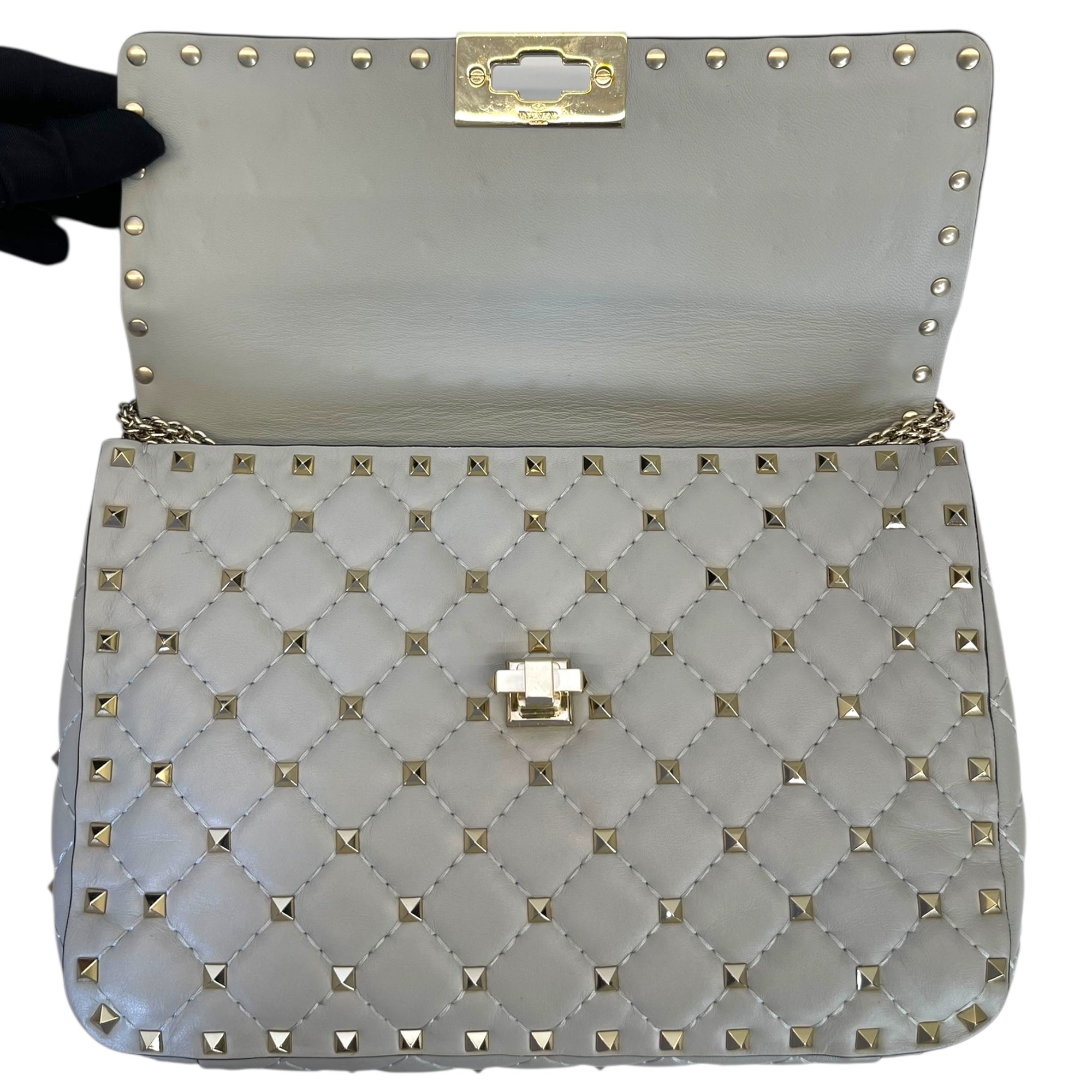 Valentino Medium Rockstud Spike Top Handle Grey Leather Bag
