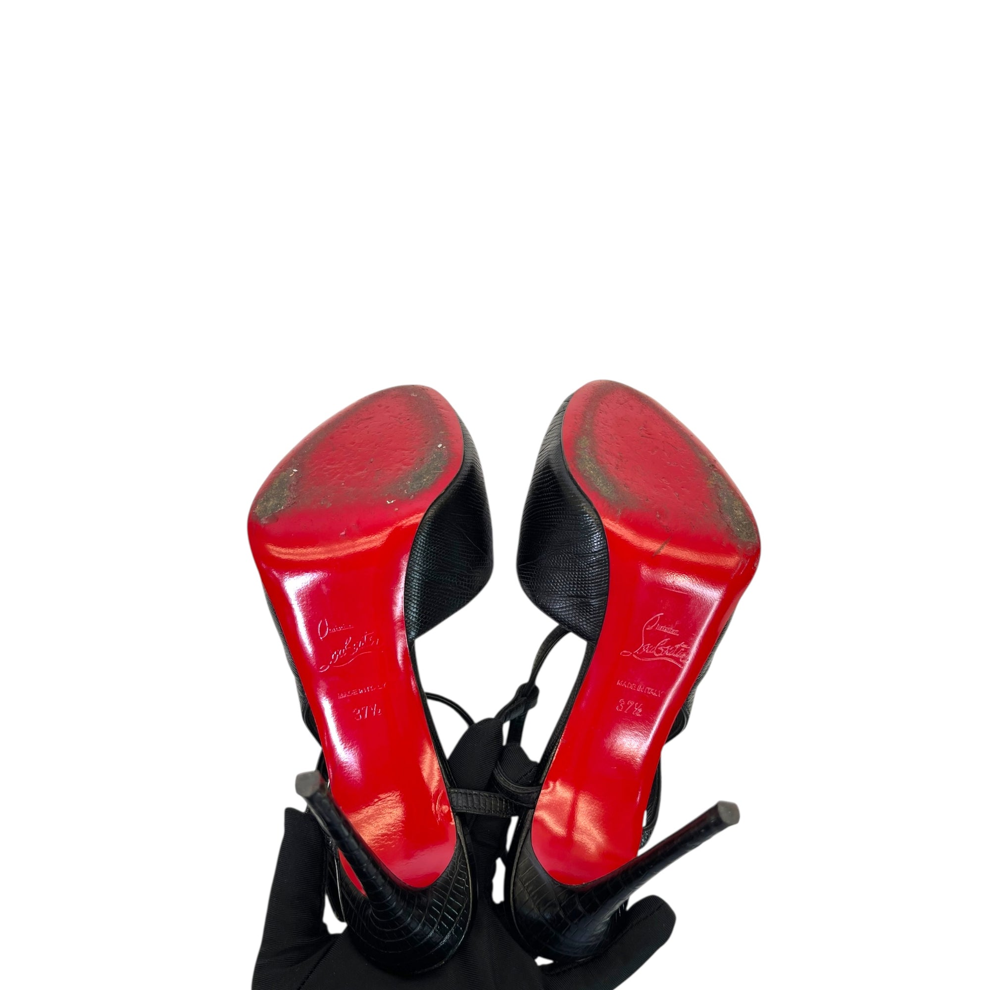 Christian Louboutin Black Croc Embossed Sandals EU 37.5