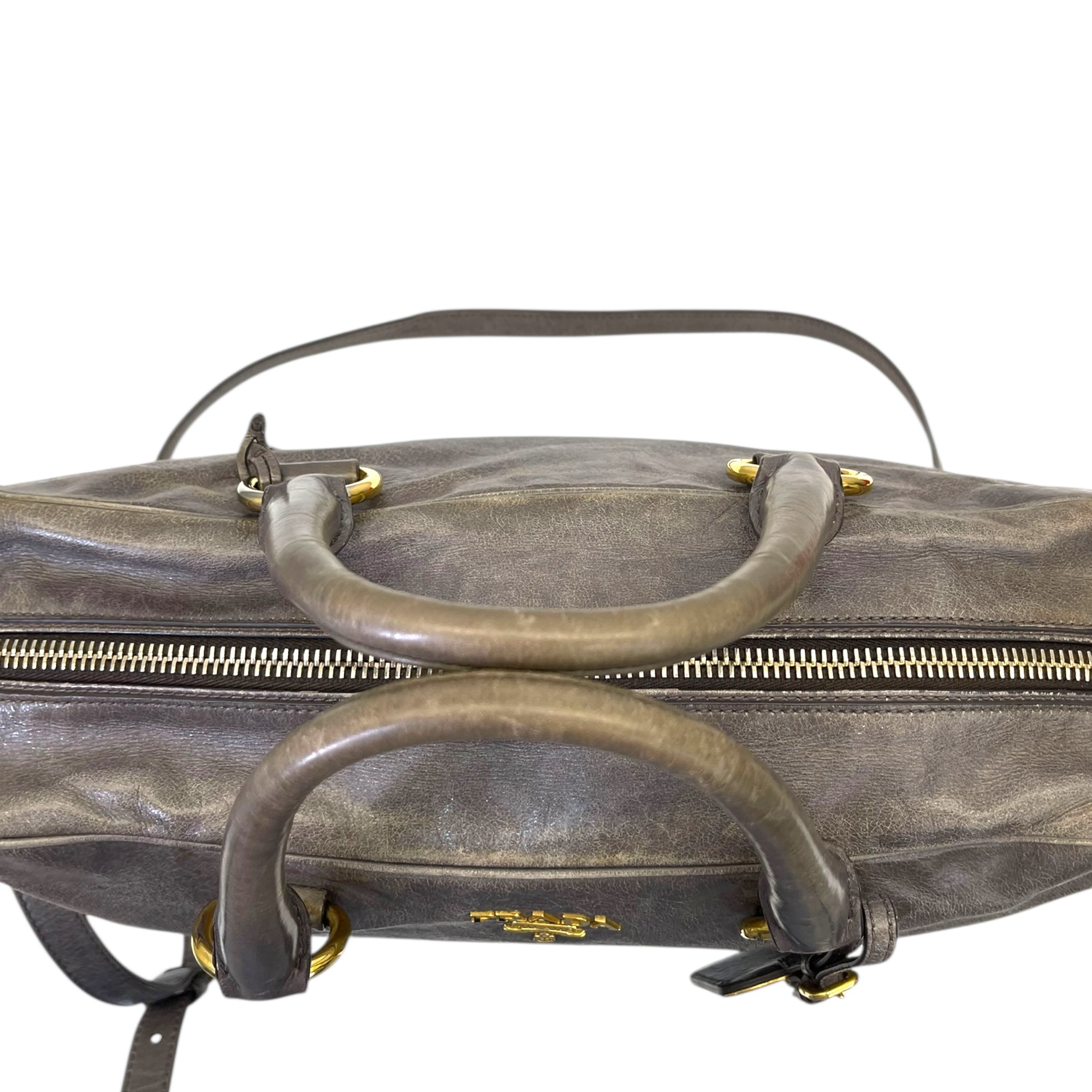 Prada Grey Vitello Shine Bauletto Bag