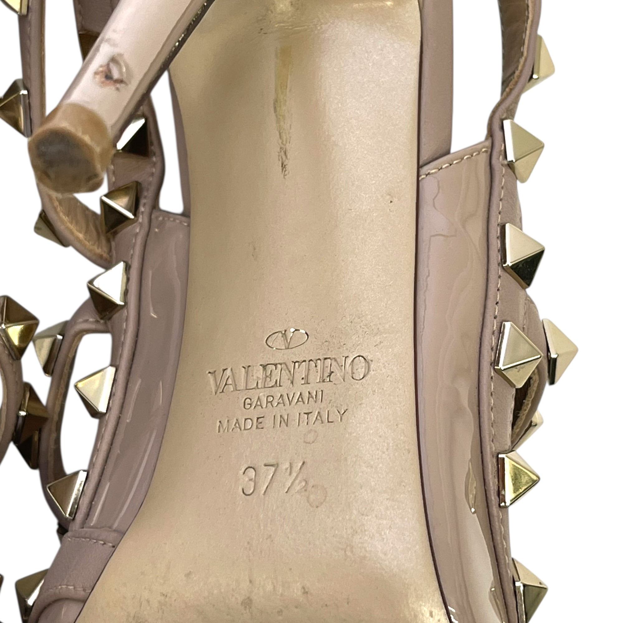 Valentino Beige Patent Leather Rockstud Ankle Strap Sandals EU 37.5
