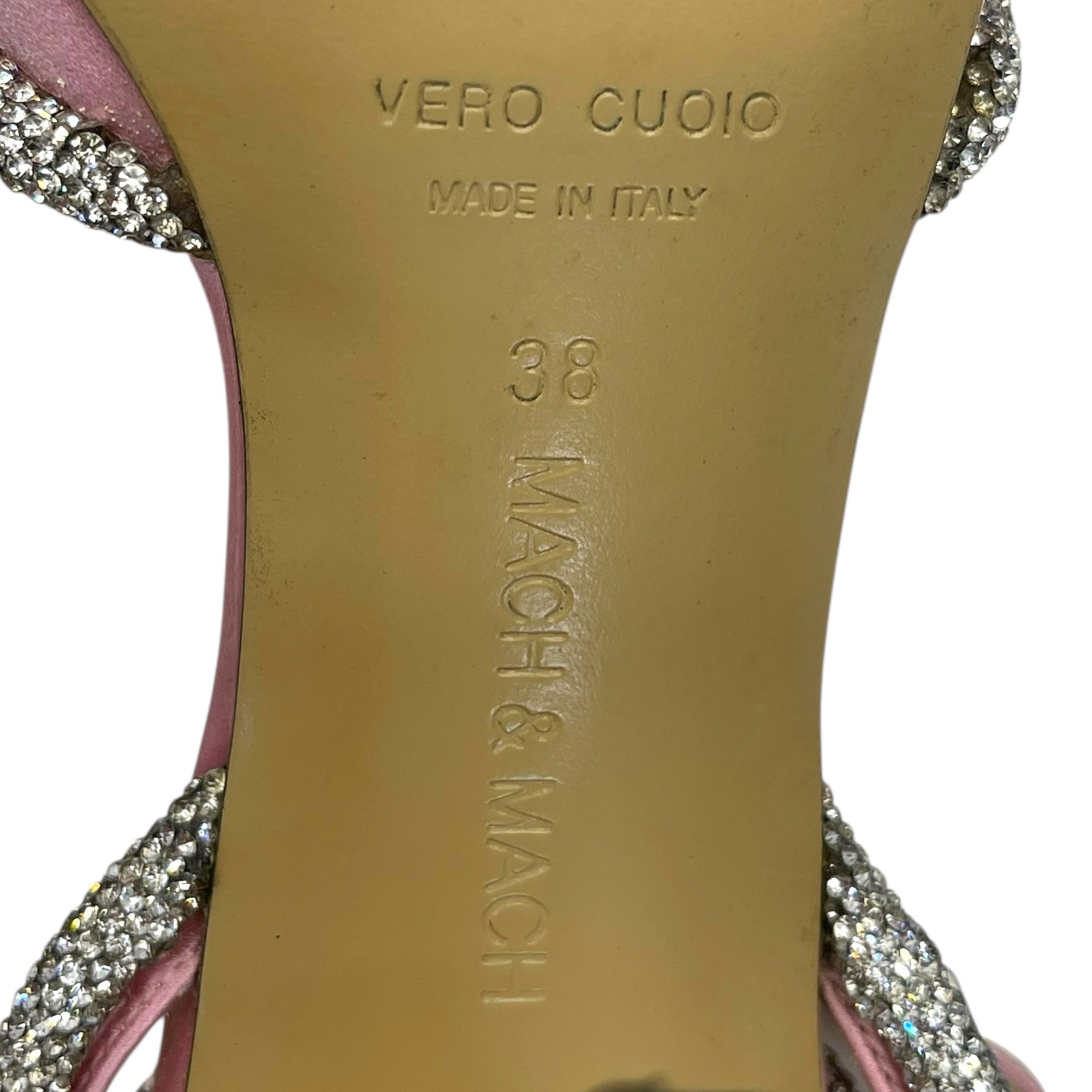 Mach &amp; Mach Pink Satin Crystal-Embellished Double Bow Pumps EU 38