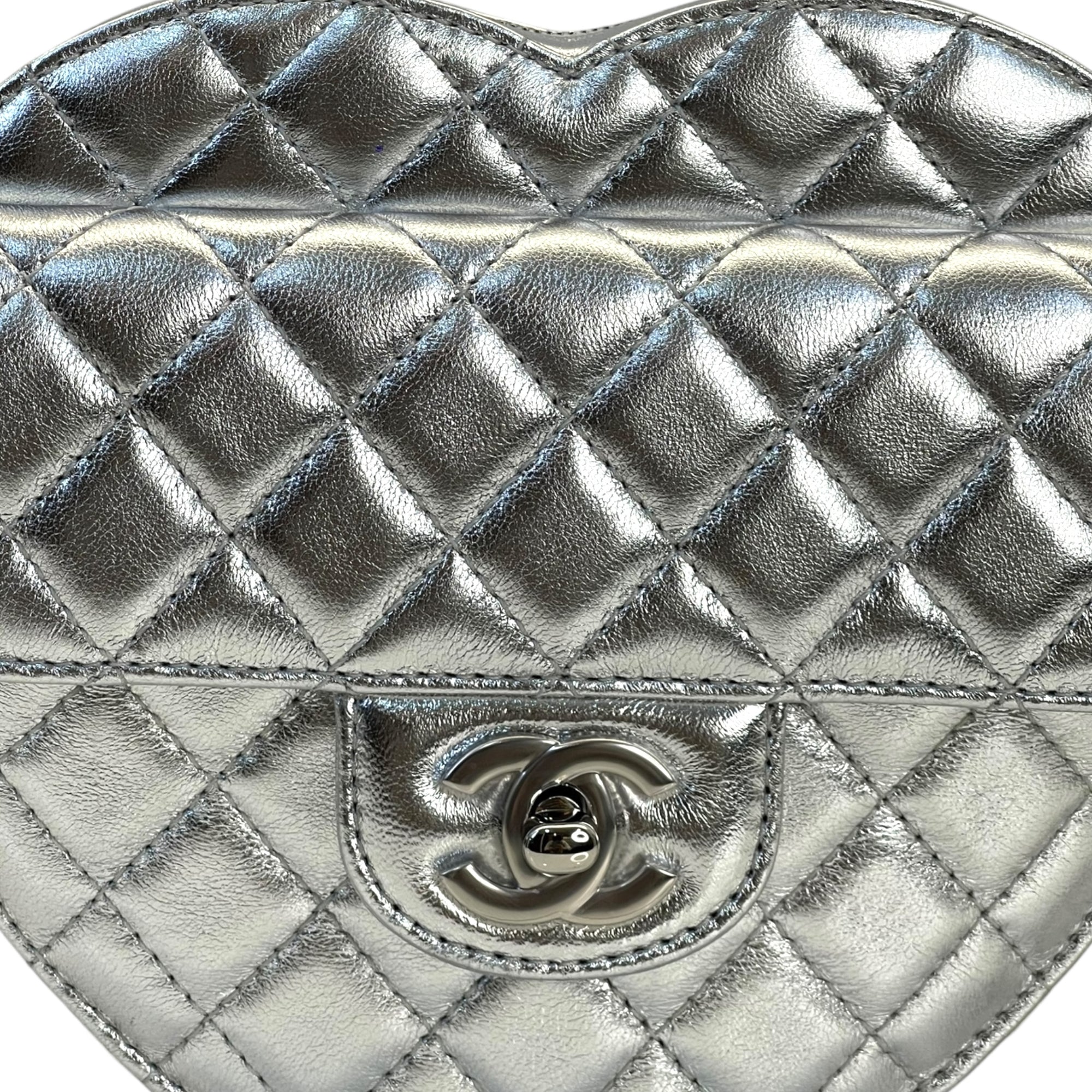 Chanel Heart Bag Metallic Silver Lambskin