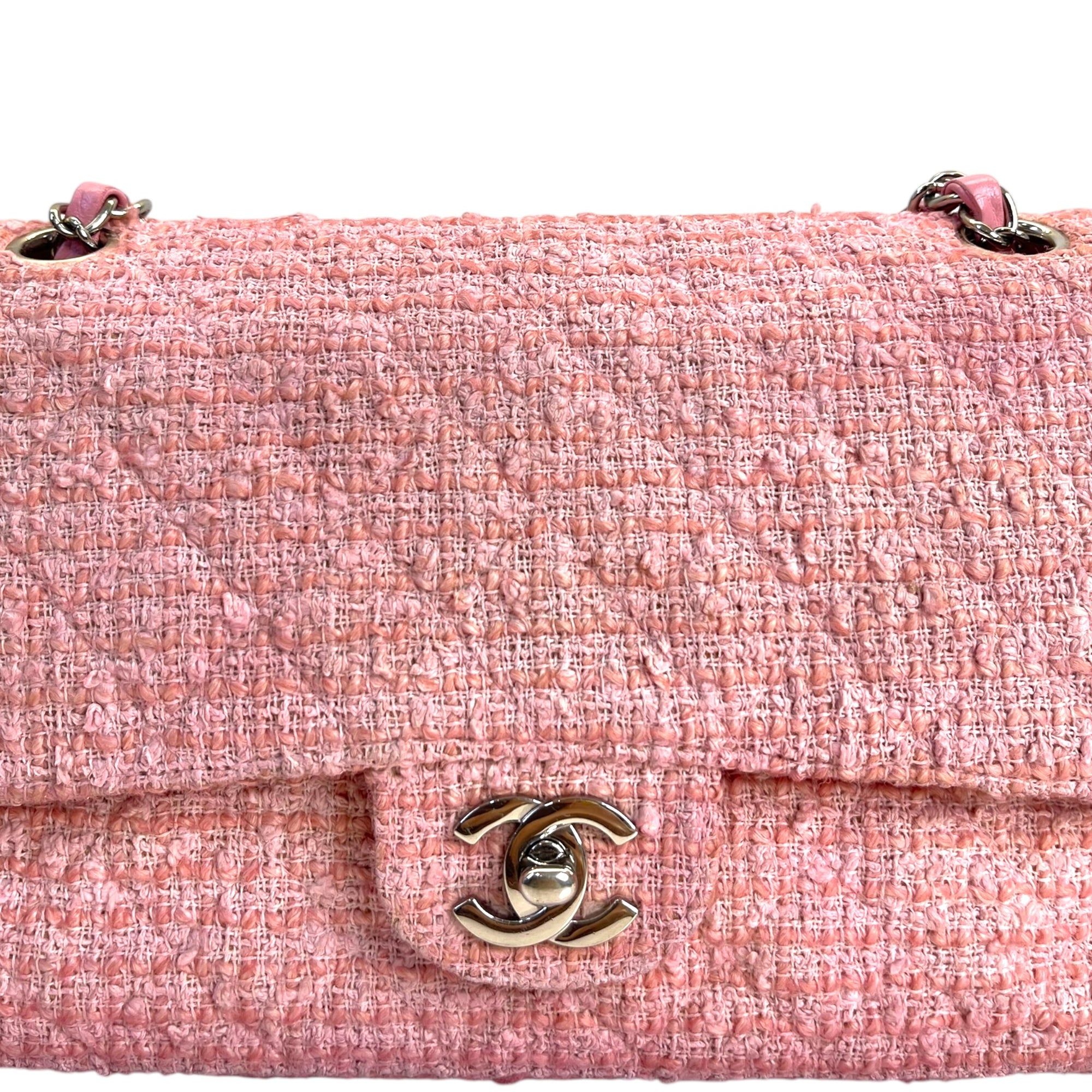 Chanel Classic Double Flap Pink Tweed Shoulder Bag