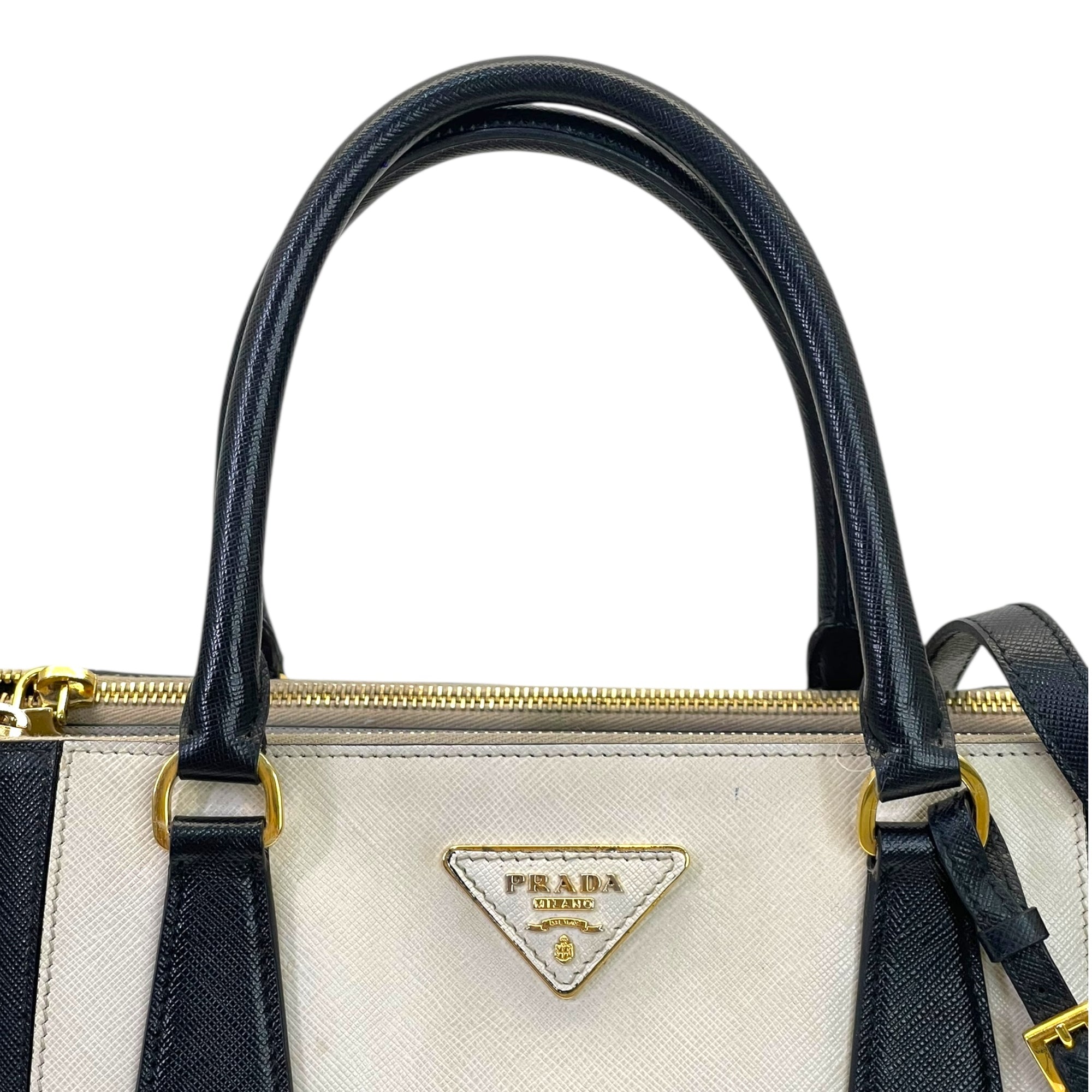 Prada Double Zip Tote Black/White Saffiano Leather