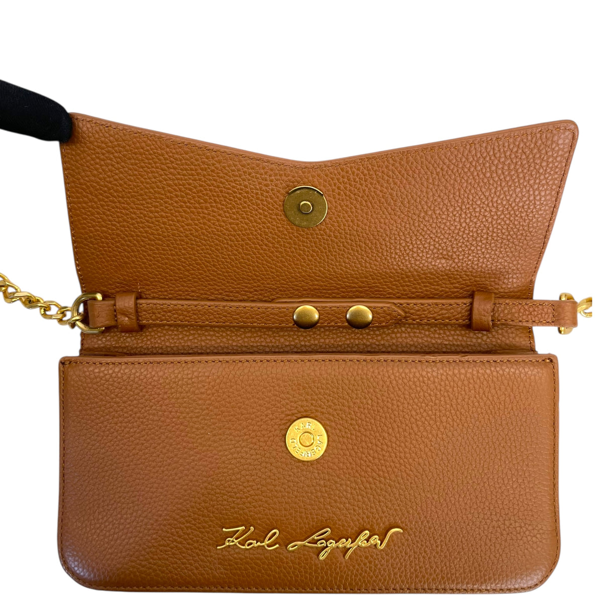 Karl Lagerfeld K/Pebble Chain Evening Clutch Brown Leather
