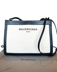 Balenciaga Navy Pochette Bag Beige Canvas/Black Leather Trim