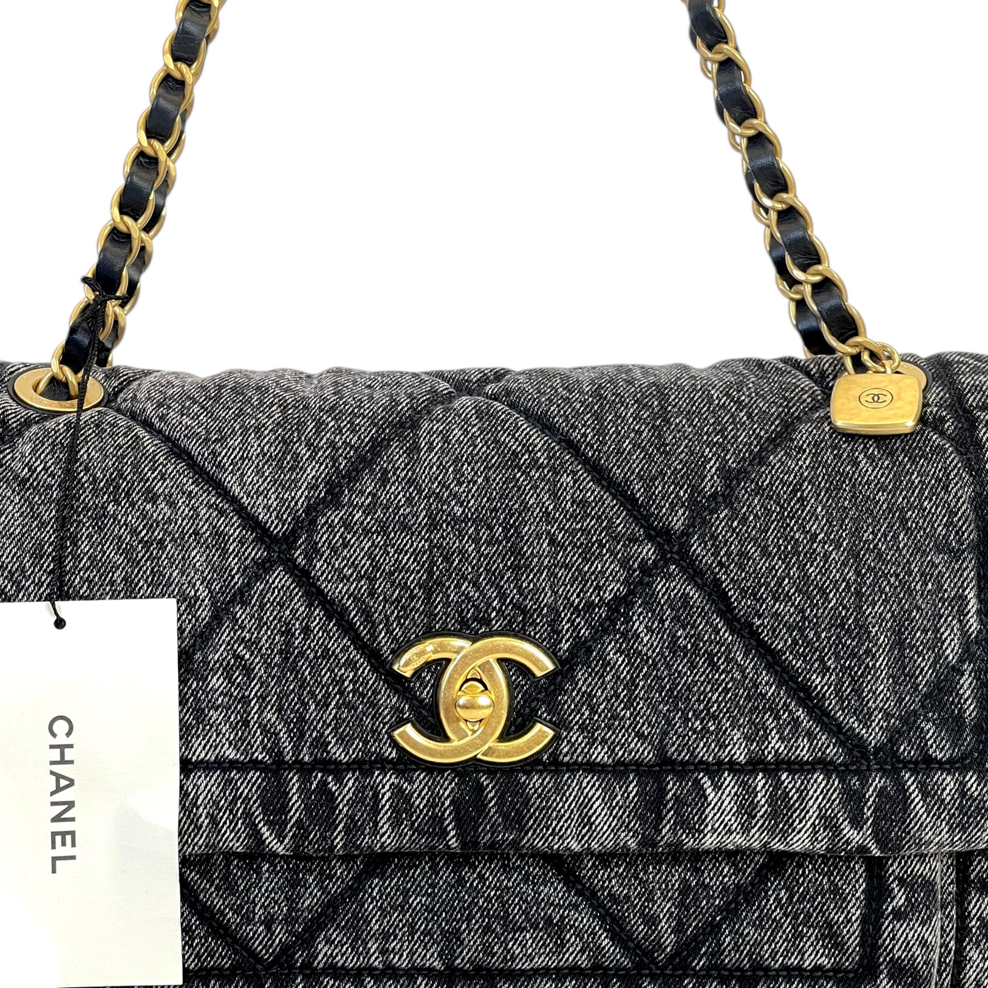 Chanel 25K Large Flap Bag Black Washed Denim