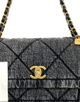 Chanel 25K Large Flap Bag Black Washed Denim