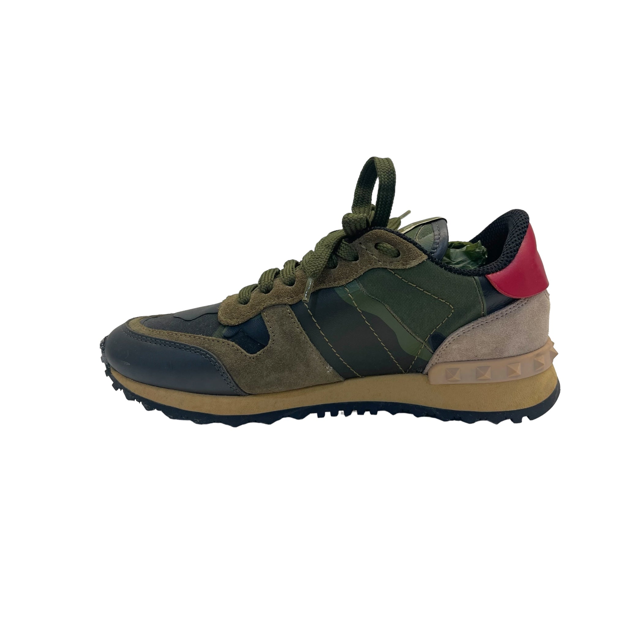 Valentino Multicolor Camo Print Leather and Suede Rockrunner Sneakers Size EU 35