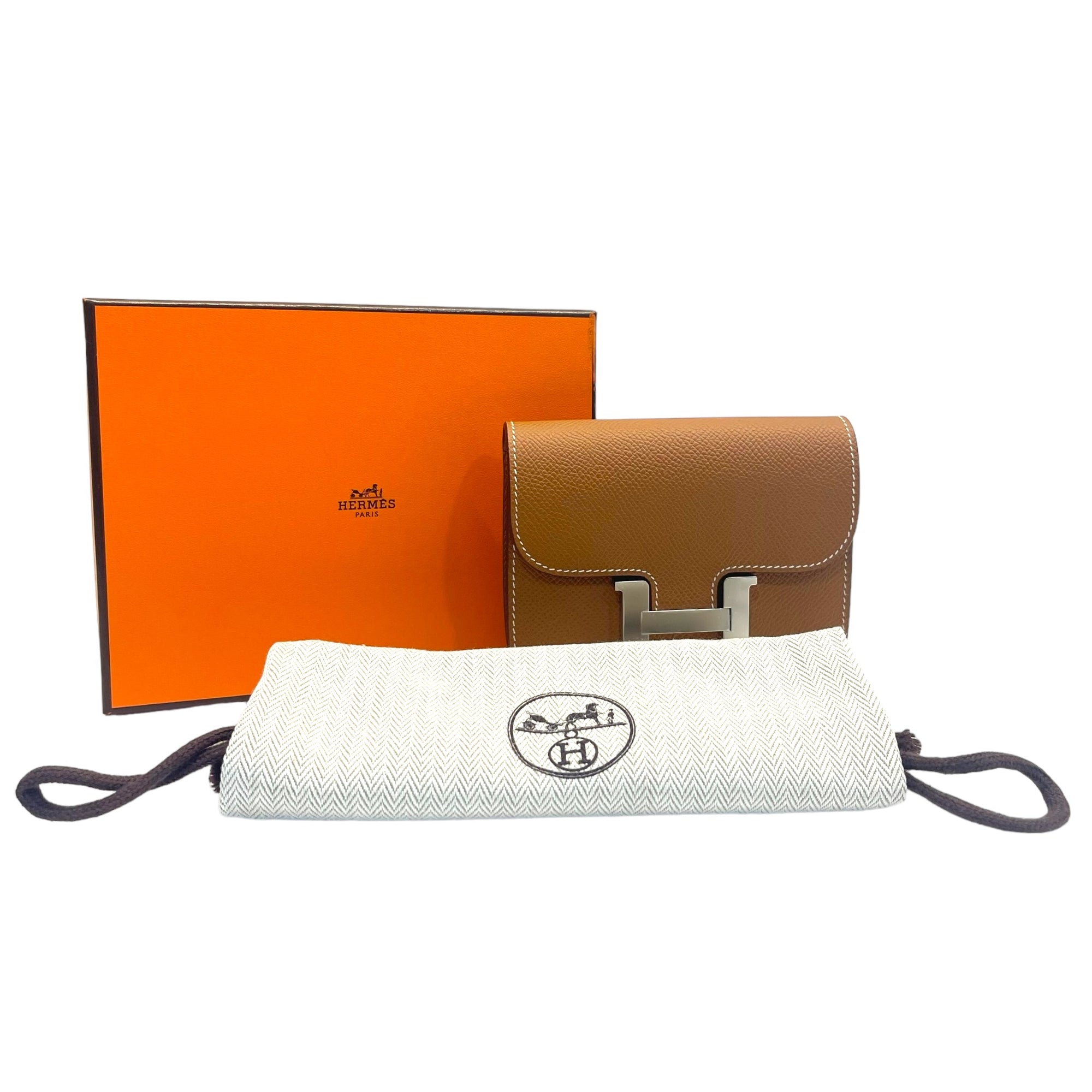 Hermes Constance Slim Wallet in Gold Epsom Leather with SWH