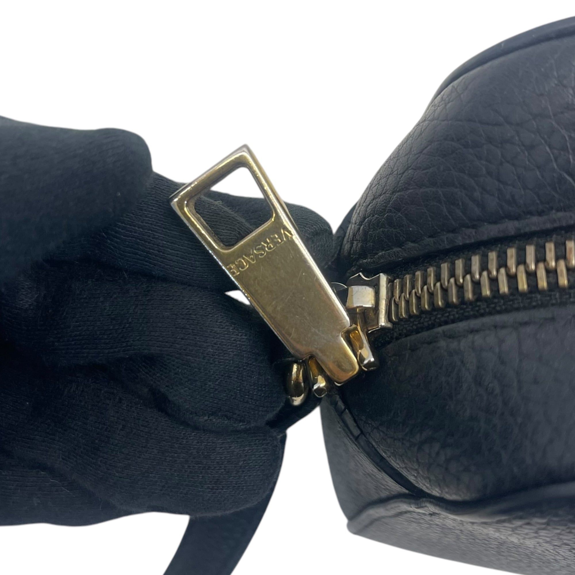 Versace Black Leather Palazzo Camera Crossbody Bag