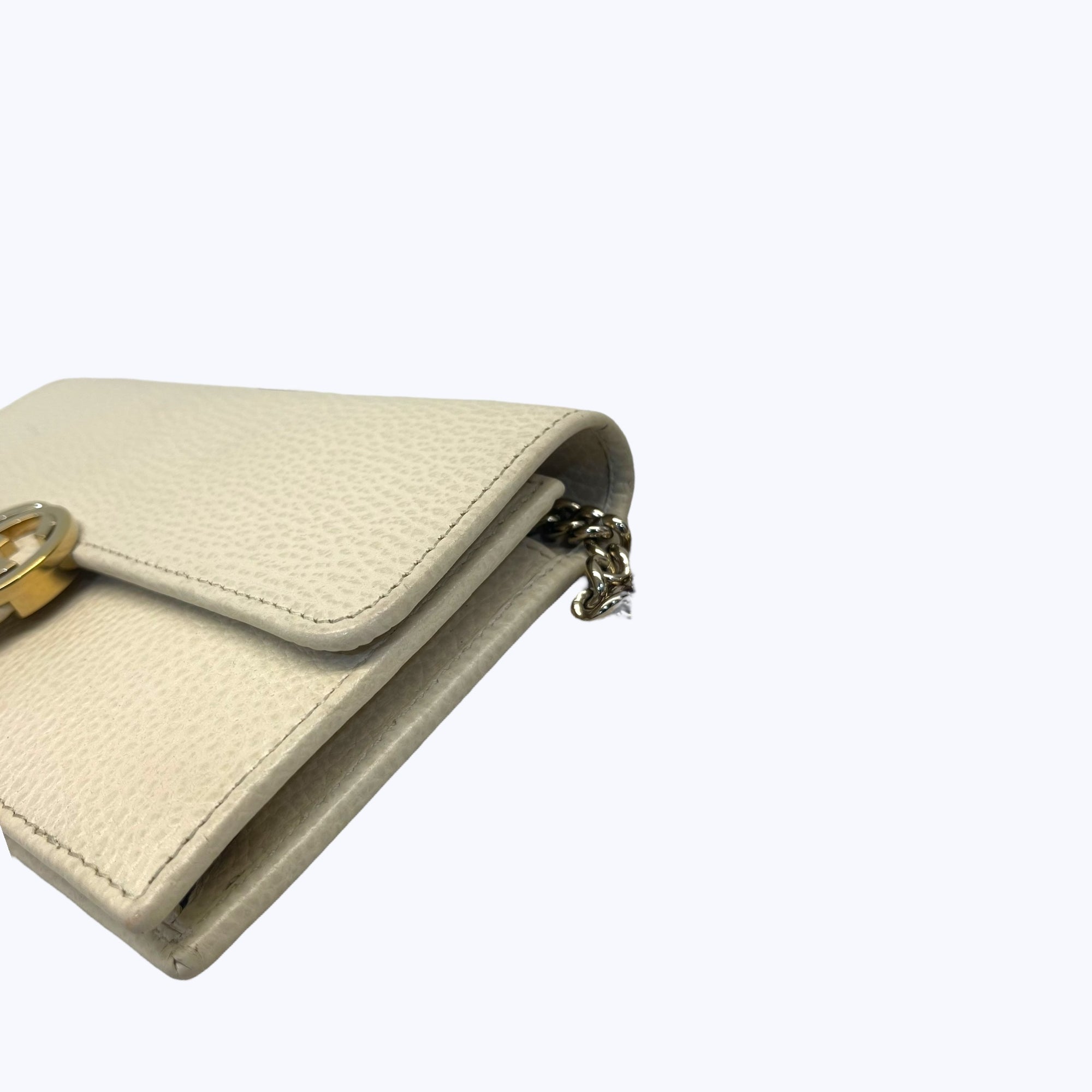 Gucci Cream Leather Interlocking G Flap Chain Clutch