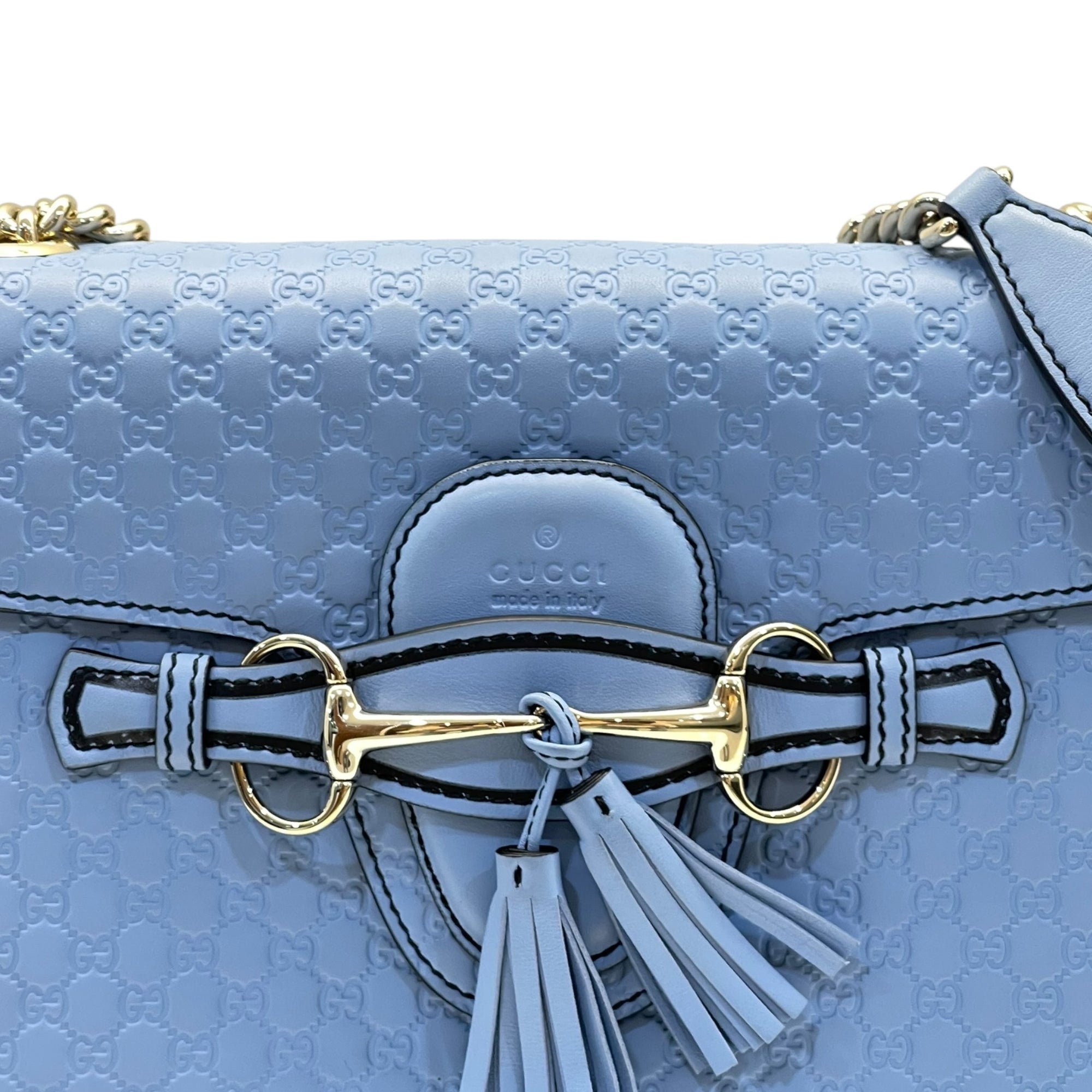 Gucci Double G Embossed Emily Full Leather Chain Bag