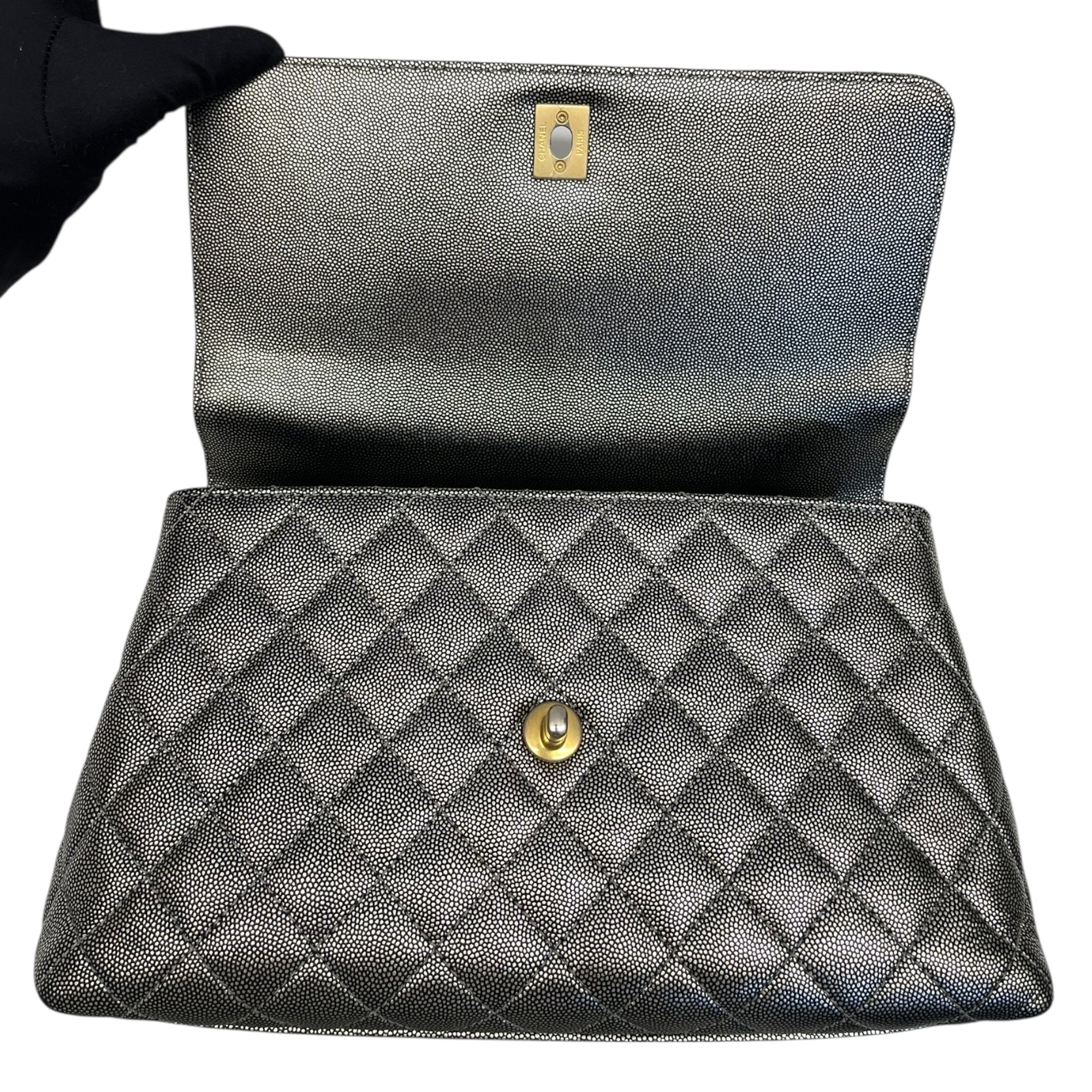 Chanel Grey Caviar Leather Coco Top Handle Bag
