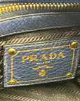 Prada Vitello Phenix Blue Leather Embossed Logo Hobo Tote Bag