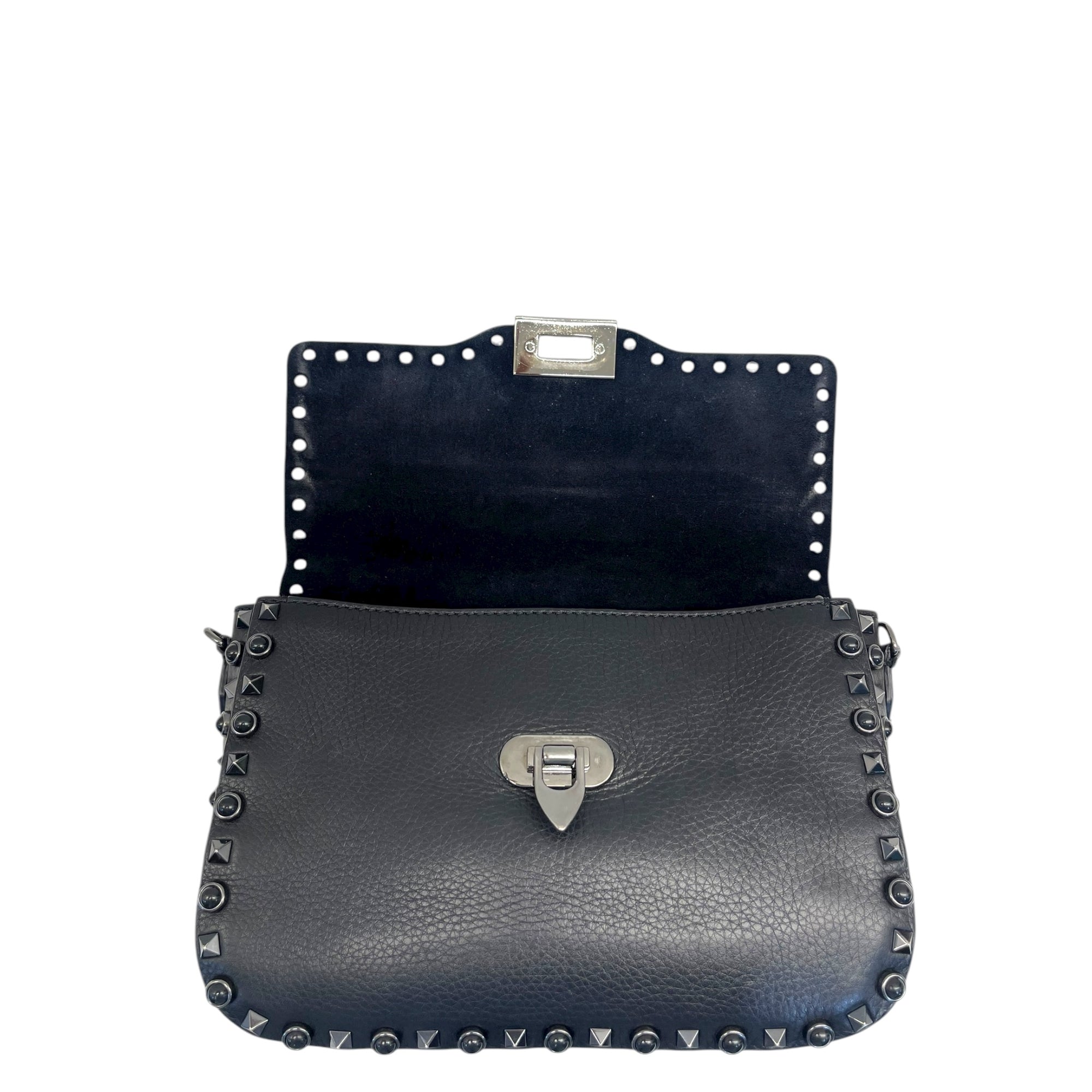 Valentino Rockstud Rolling Black Leather Shoulder Bag