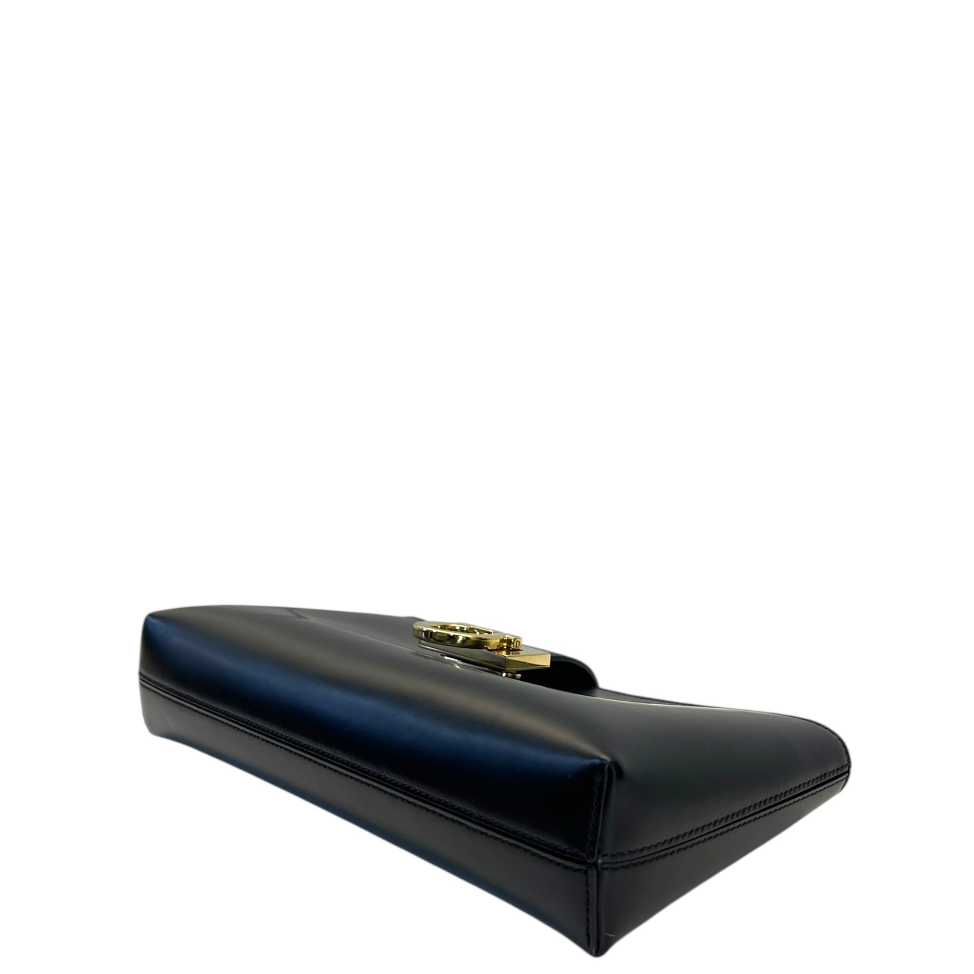 Salvatore Ferragamo Trifolio Black Leather Shoulder Bag Gold-tone Gancini Clasp