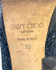 Jimmy Choo Dahlia Peep Toe Platform Pumps Blue/Black Coarse Glitter EU 38