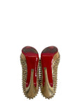 Christian Louboutin Lady Peep Toe Spikes Gold Python Leather Platform Pumps EU 38