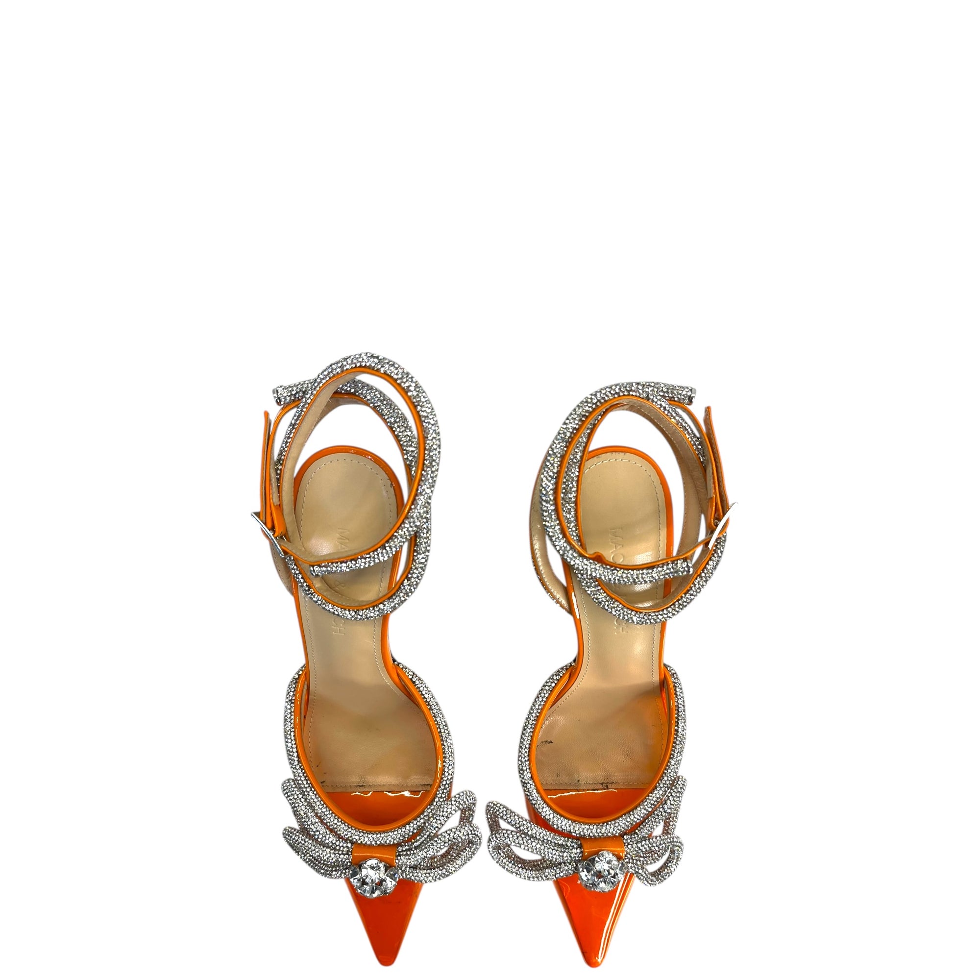 Mach &amp; Mach Double Bow Silk-Satin Orange Pumps EU 36
