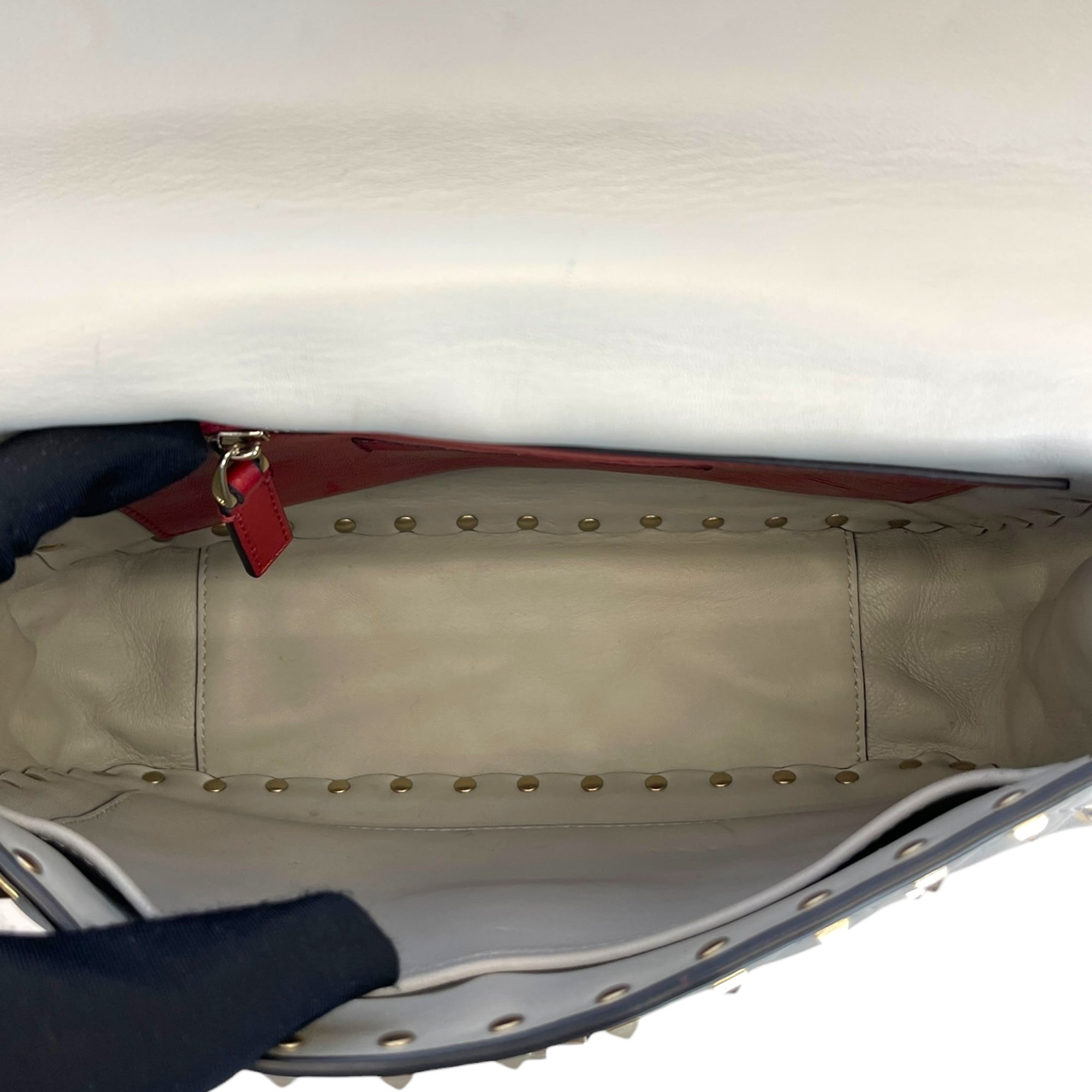 Valentino Medium Rockstud Spike Top Handle Grey Leather Bag