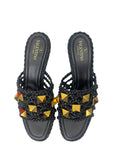 Valentino Garavani Black Braided Roman Stud Slide Sandals EU 40.5