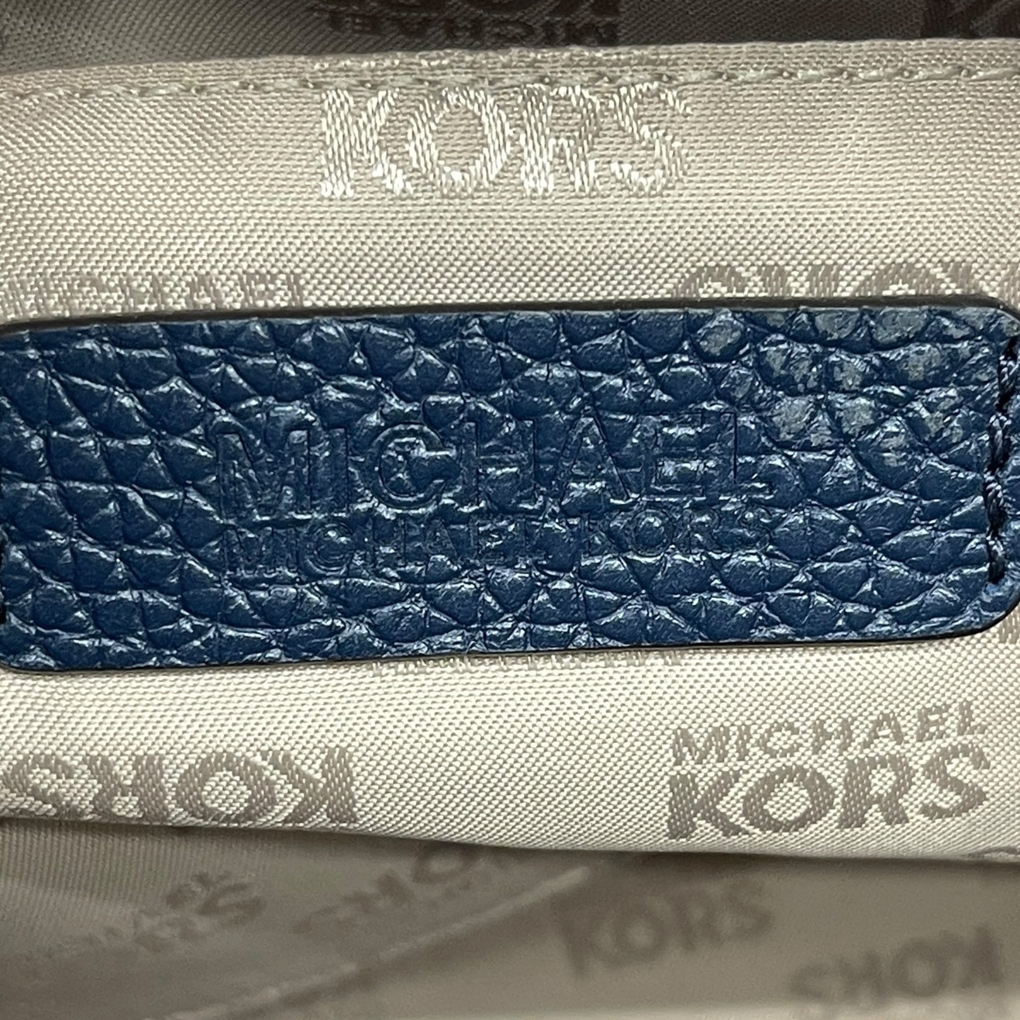 Michael Kors Hattie Satchel Bowling Bag Navy Blue Pebbled Leather