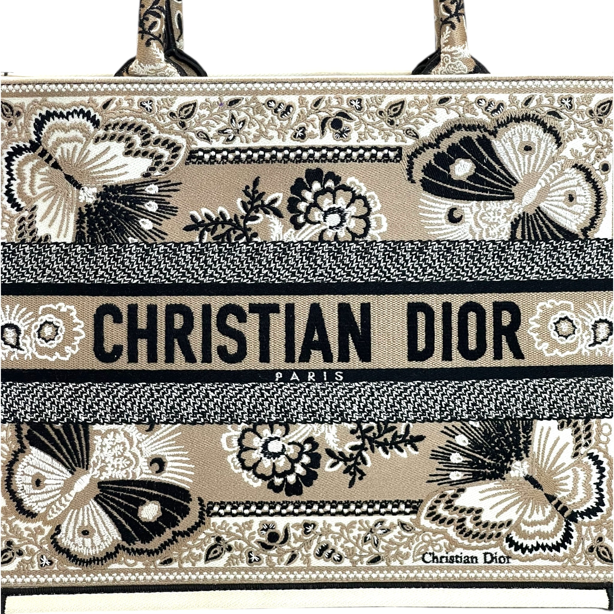 Christian Dior Medium Book Tote Bag Beige Butterfly Bandana Embroidery