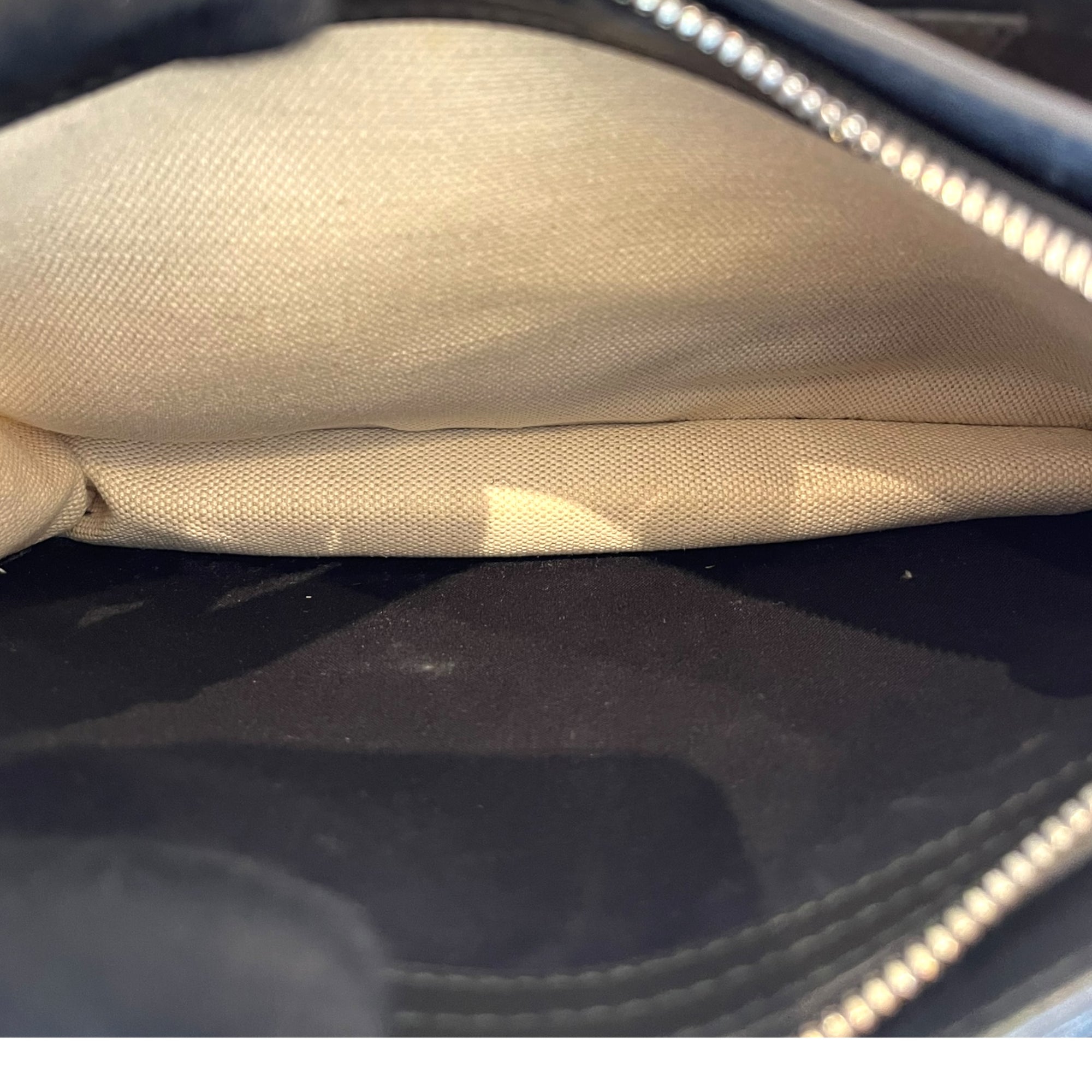 Balenciaga Navy Pochette Bag Beige Canvas/Black Leather Trim